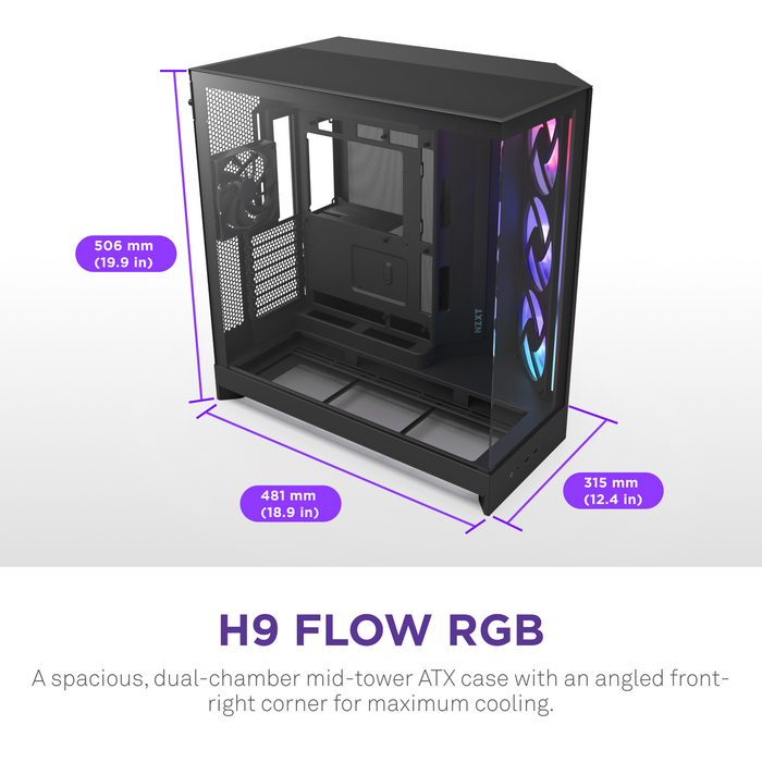 NZXT H9 Flow Rgb+ Black - Midi/Minitower - ATX