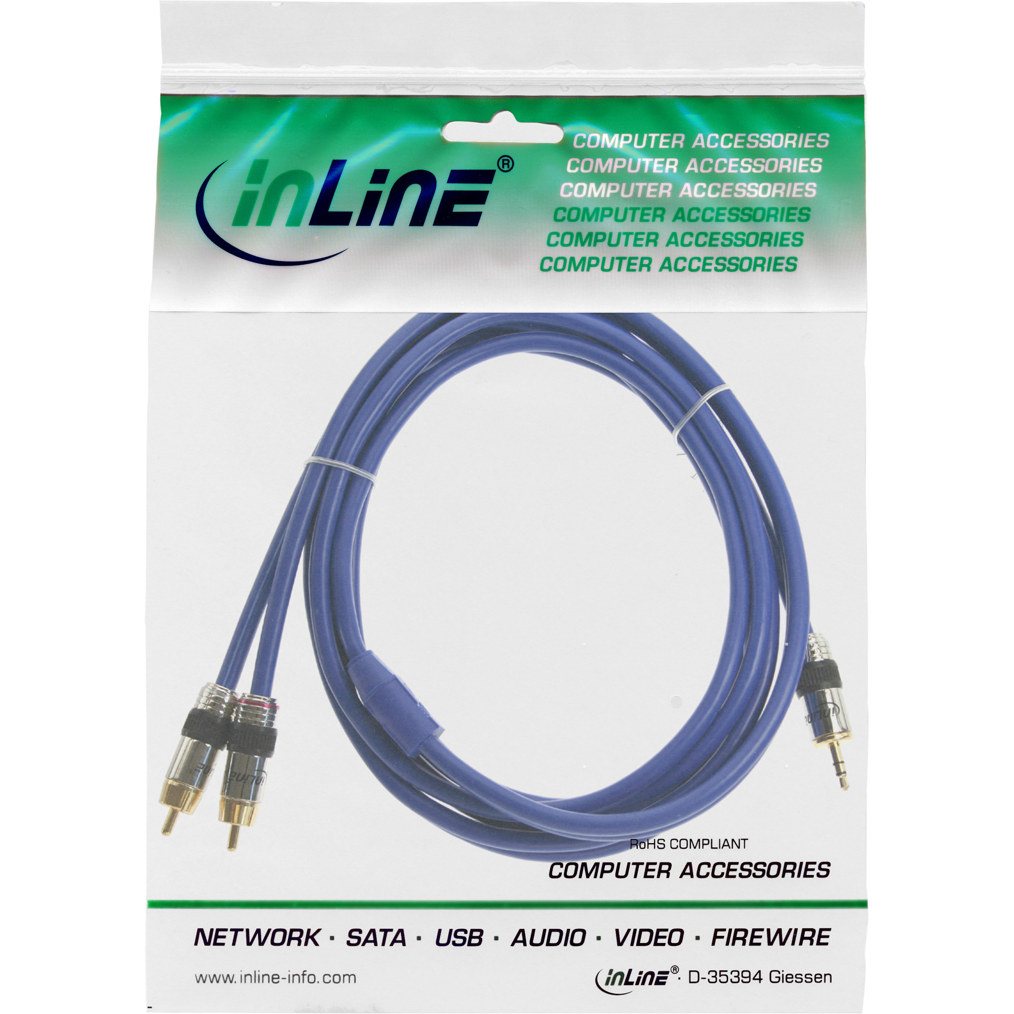 InLine 10m 2x RCA/3.5mm Premium cable de audio 3,5mm Azul
