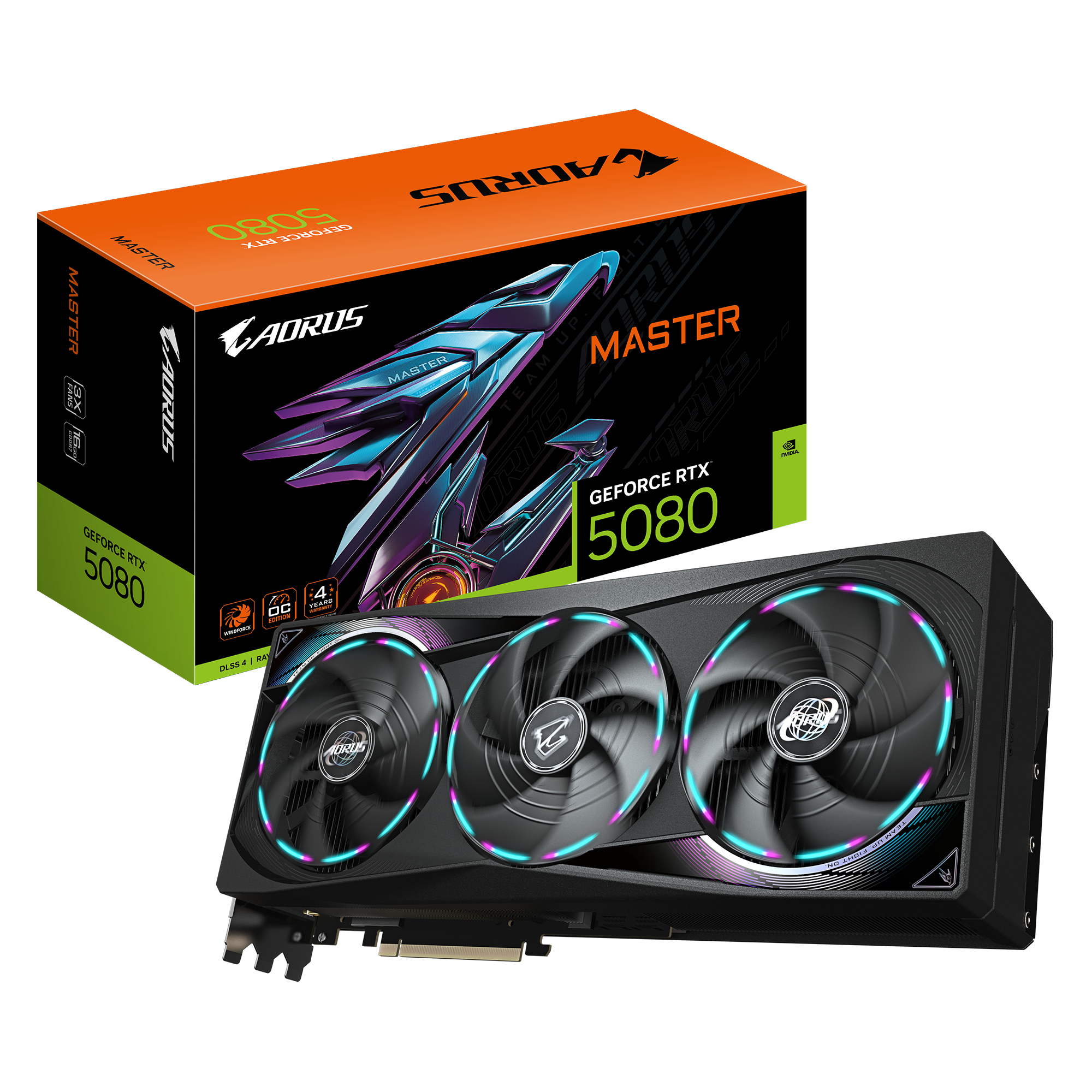 GIGABYTE AORUS GeForce RTX 5080 MASTER 16G Tarjeta Gr�fica - 16GB GDDR7, 256 bits, PCI-E 5.0, 2805MHz Core Clock, 3 x DisplayPort, 1 x HDMI, GV-N5080AORUS M-16GD