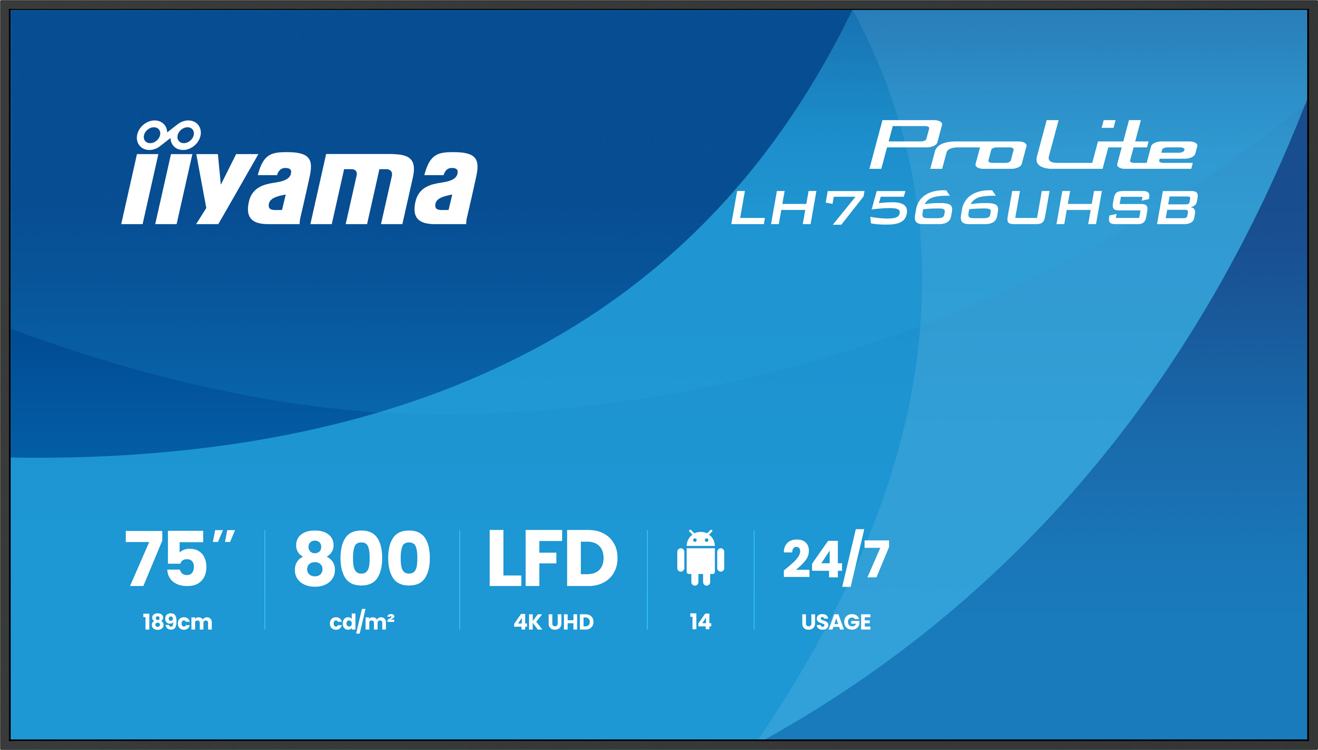 iiyama LH7566UHSB-B1AG Signage Display Digital signage flat panel 190.5 cm (75) LCD Wi-Fi 800 cd/m� 4K Ultra HD Black Built-in processor Android 24/7