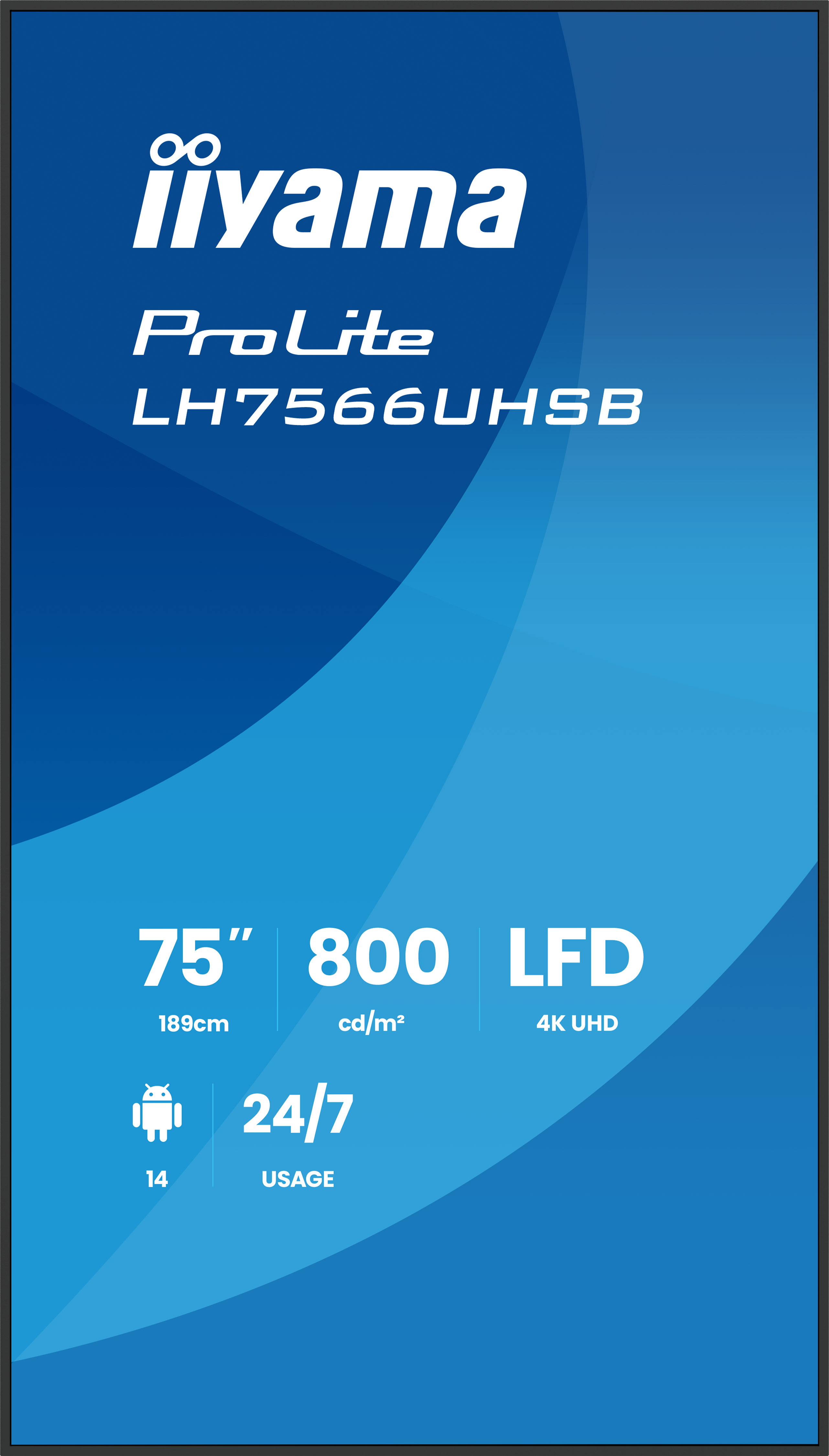 iiyama LH7566UHSB-B1AG �cran daffichage dynamique �cran plat de signalisation num�rique 190,5 cm (75) LCD Wifi 800 cd/m� 4K Ultra HD Noir Int�gr� dans le processeur Android 24/7