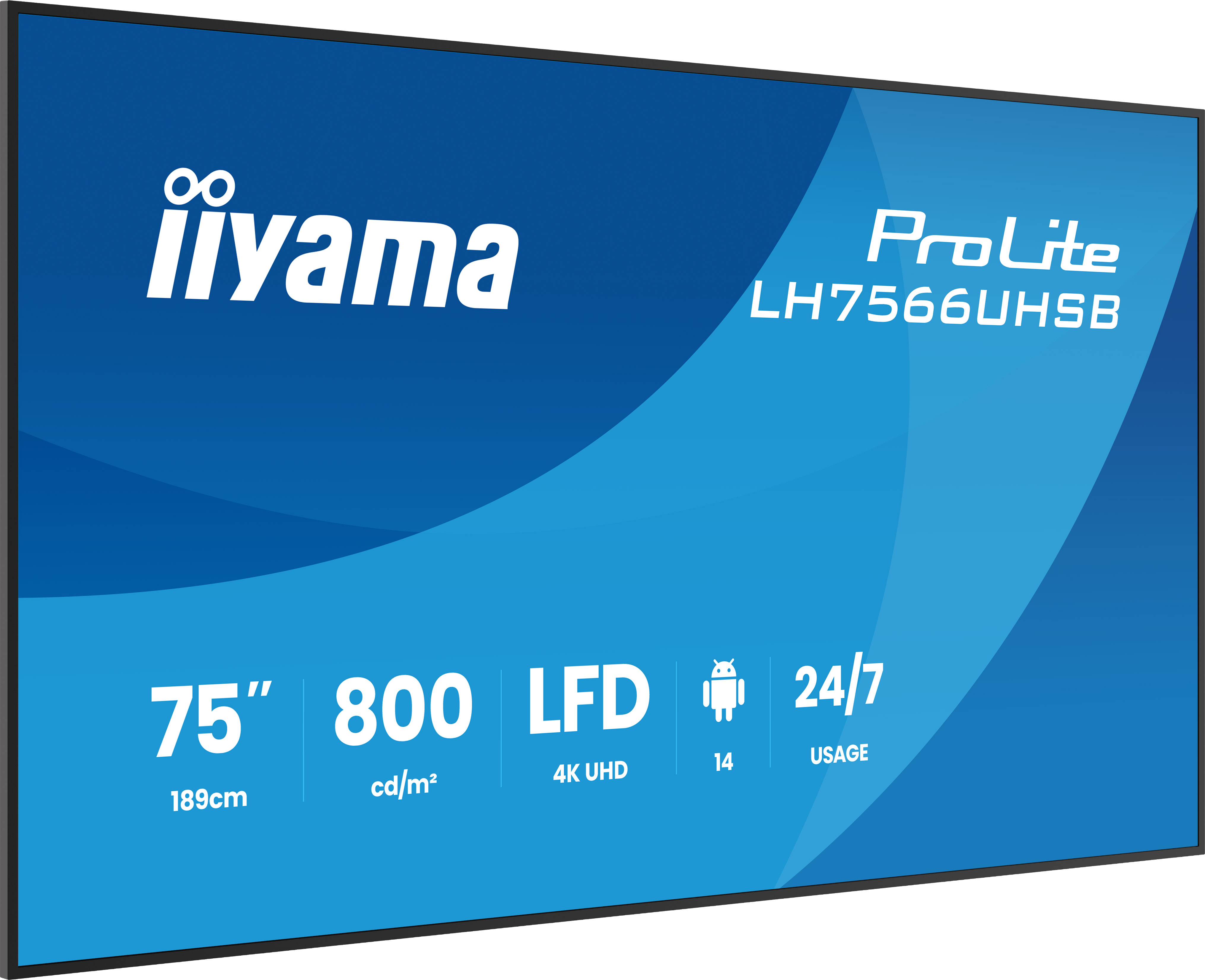 iiyama LH7566UHSB-B1AG �cran daffichage dynamique �cran plat de signalisation num�rique 190,5 cm (75) LCD Wifi 800 cd/m� 4K Ultra HD Noir Int�gr� dans le processeur Android 24/7