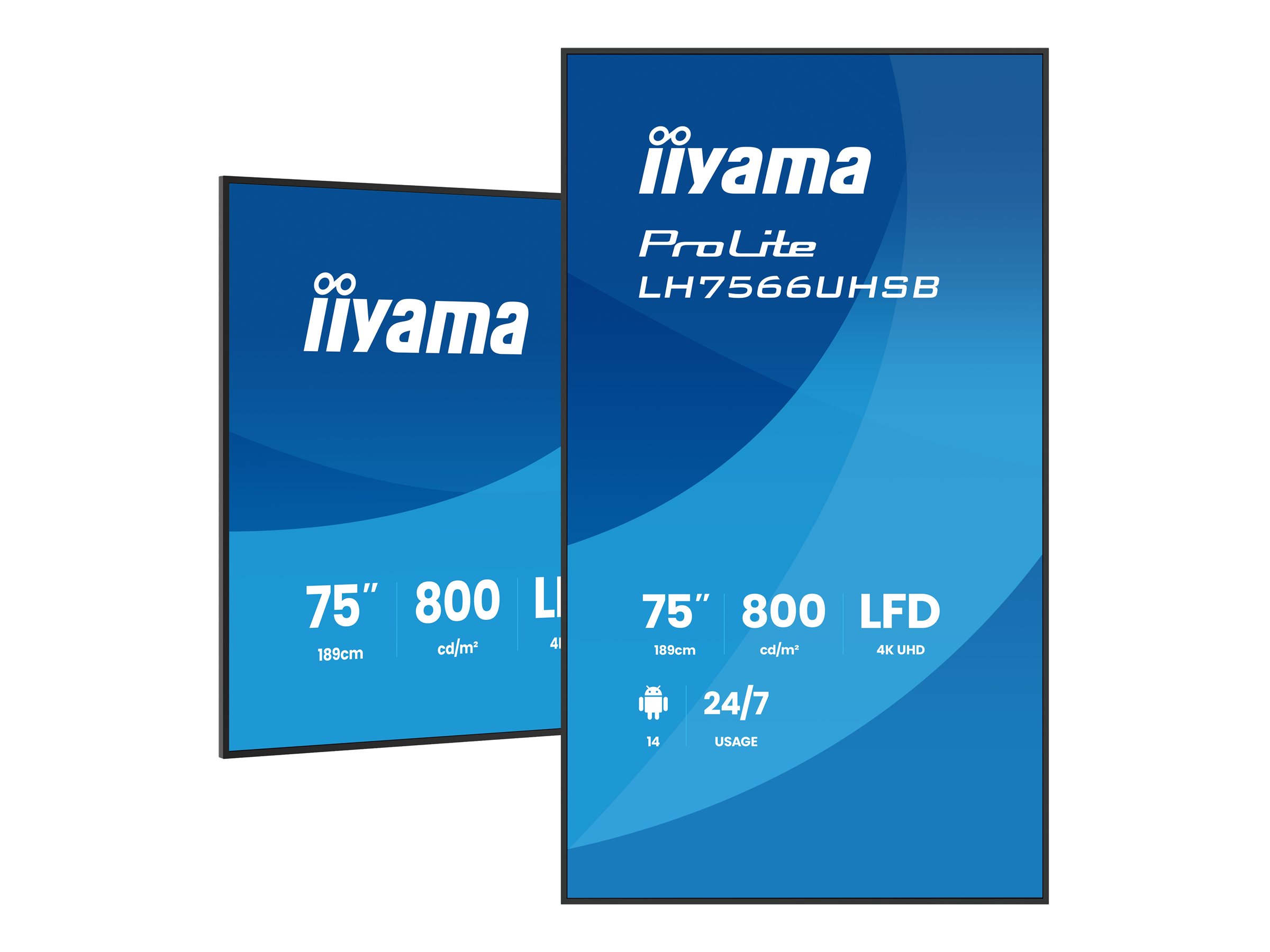 iiyama LH7566UHSB-B1AG �cran daffichage dynamique �cran plat de signalisation num�rique 190,5 cm (75) LCD Wifi 800 cd/m� 4K Ultra HD Noir Int�gr� dans le processeur Android 24/7