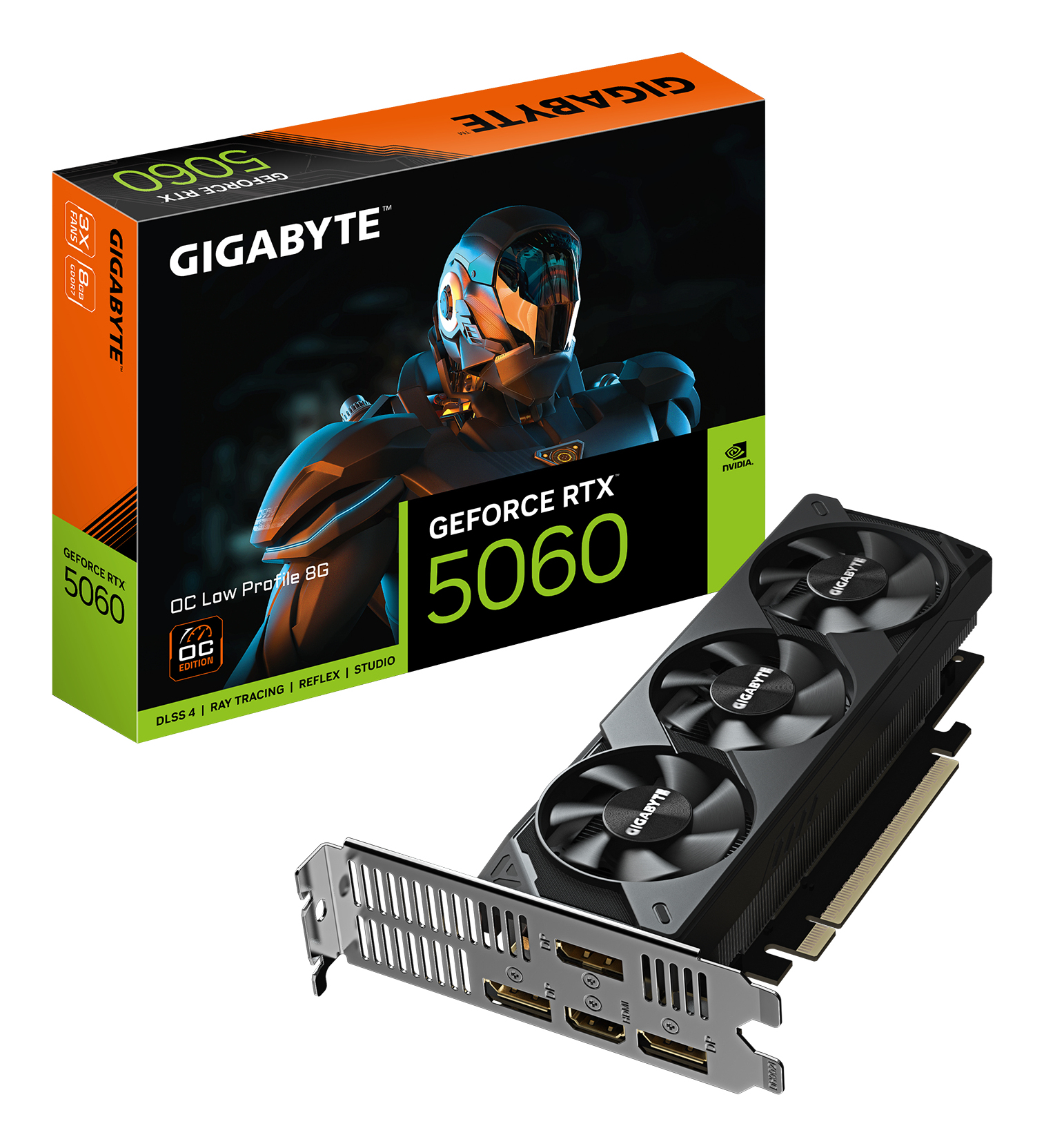 GIGABYTE GeForce RTX 5060 OC Low Profile 8G Carte Graphique - 8GB GDDR7, 128bit, PCI-E 5.0, 2512 MHz Fr�quence du c ur, 3 x DisplayPort, 1 x HDMI, GV-N5060OC-8GL
