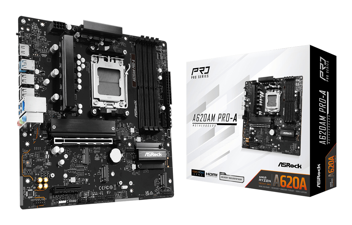 ASRock A620AM PRO-A - Motherboard - micro ATX - Socket AM5 - AMD A620A Chipsatz - USB 3.2 Gen 1, USB-C 3.2 Gen 1 - 2.5 Gigabit LAN - Onboard-Grafik (CPU erforderlich)