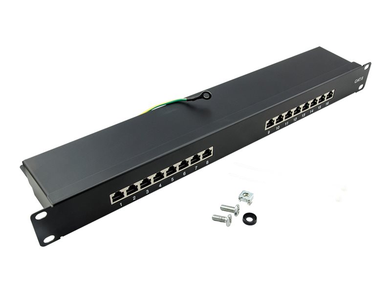 LogiLink EconLine - Patch Panel - Rack montierbar - RJ-45 X 16 - Schwarz, RAL 9005 - 1U - 48.3 cm (19)