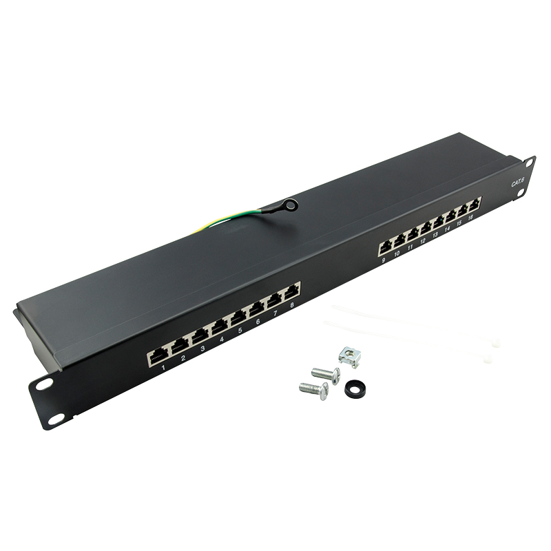 LogiLink EconLine - Patch Panel - Rack montierbar - RJ-45 X 16 - Schwarz, RAL 9005 - 1U - 48.3 cm (19)