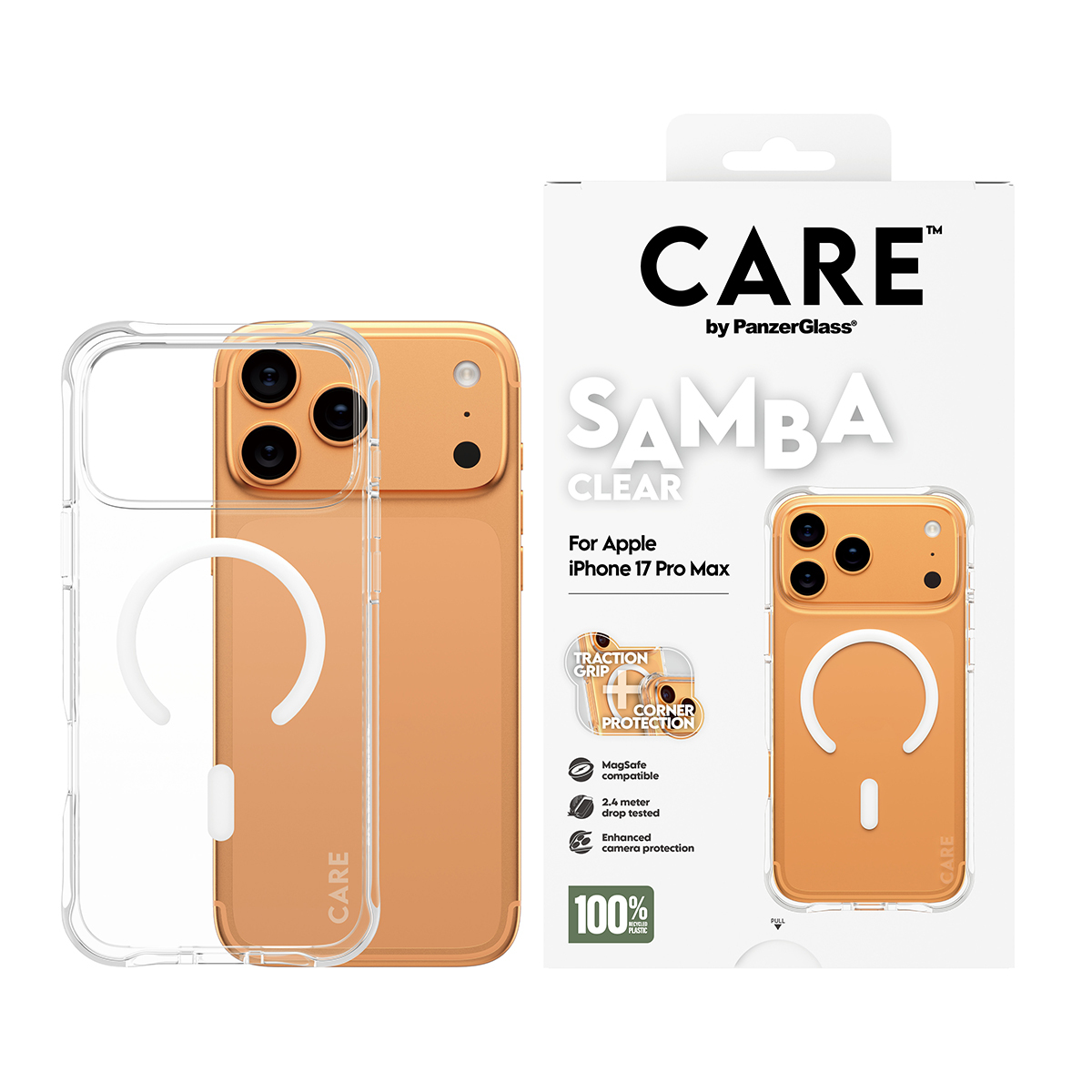 PanzerGlass CARE by � Fashionable Case Samba Transparent w. White MagSafe iPhone 17 Pro Max