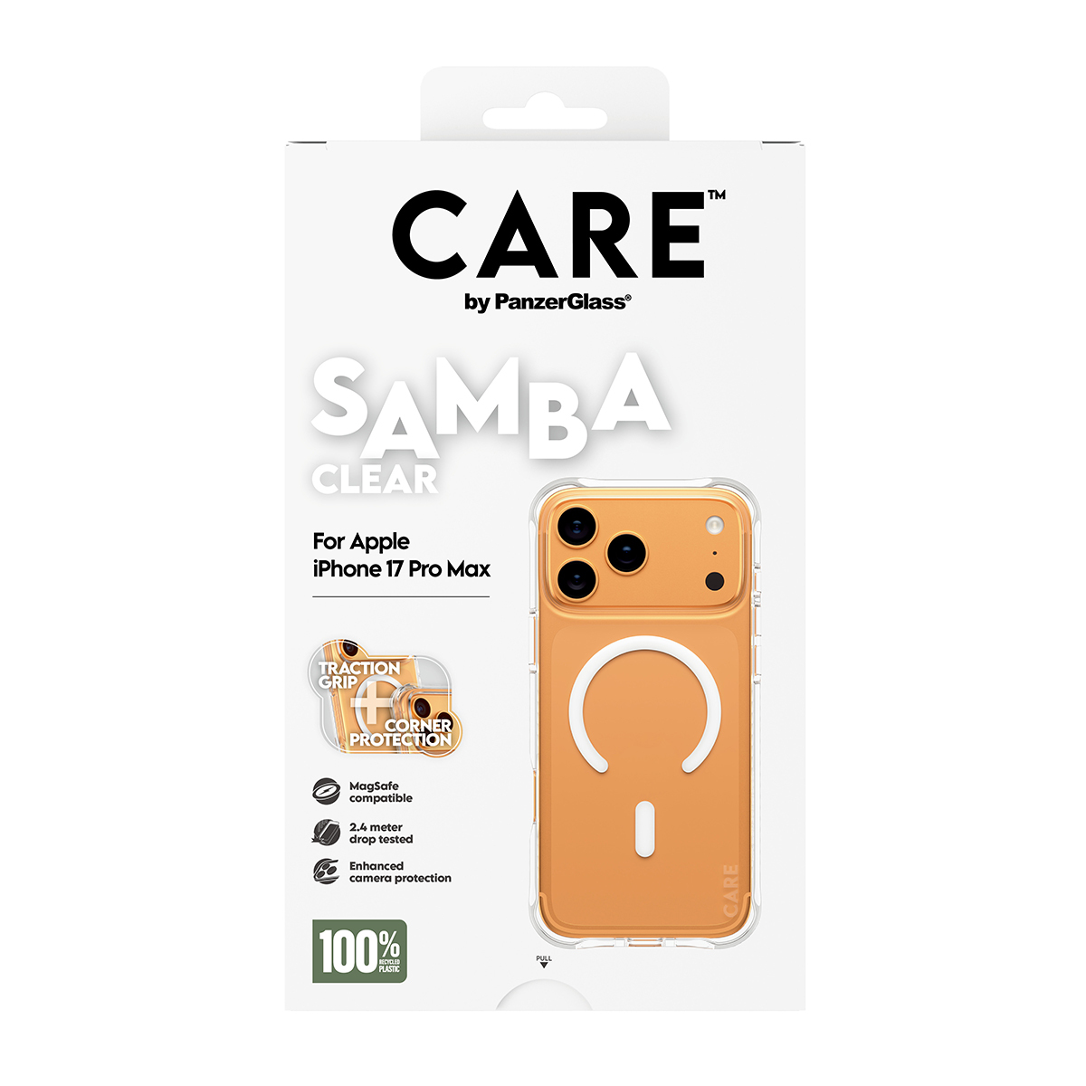 PanzerGlass CARE by � Fashionable Case Samba Transparent w. White MagSafe iPhone 17 Pro Max