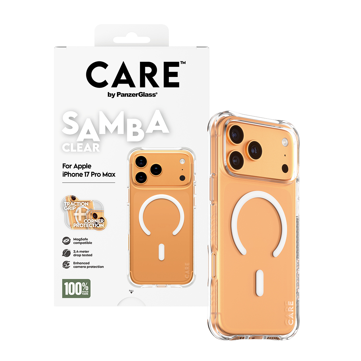PanzerGlass CARE by � Fashionable Case Samba Transparent w. White MagSafe iPhone 17 Pro Max