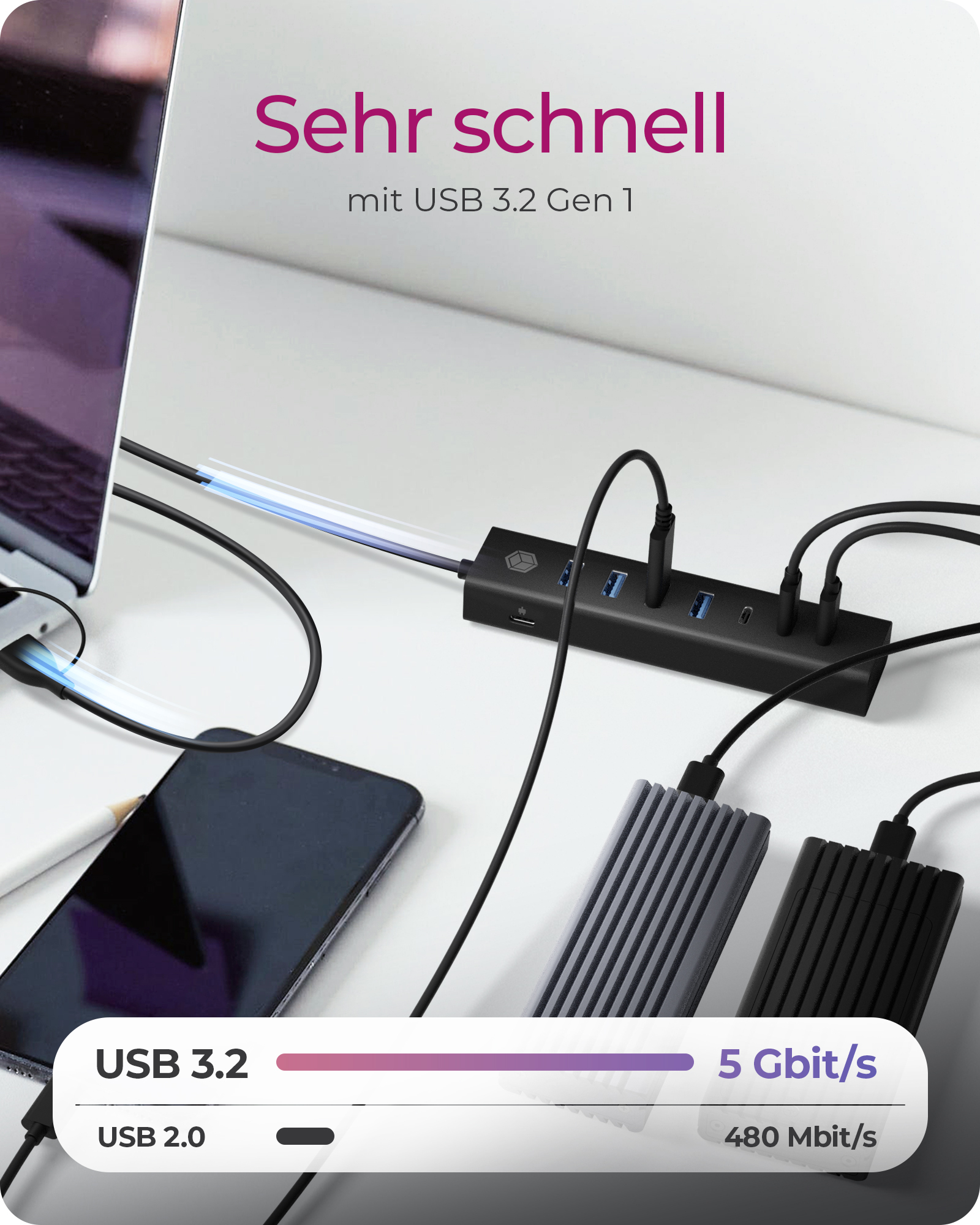 ICY BOX IB-HUB1737-C3 USB 3.2 Gen 1 (3.1 Gen 1) Type-C 5000 Mbit/s Nero