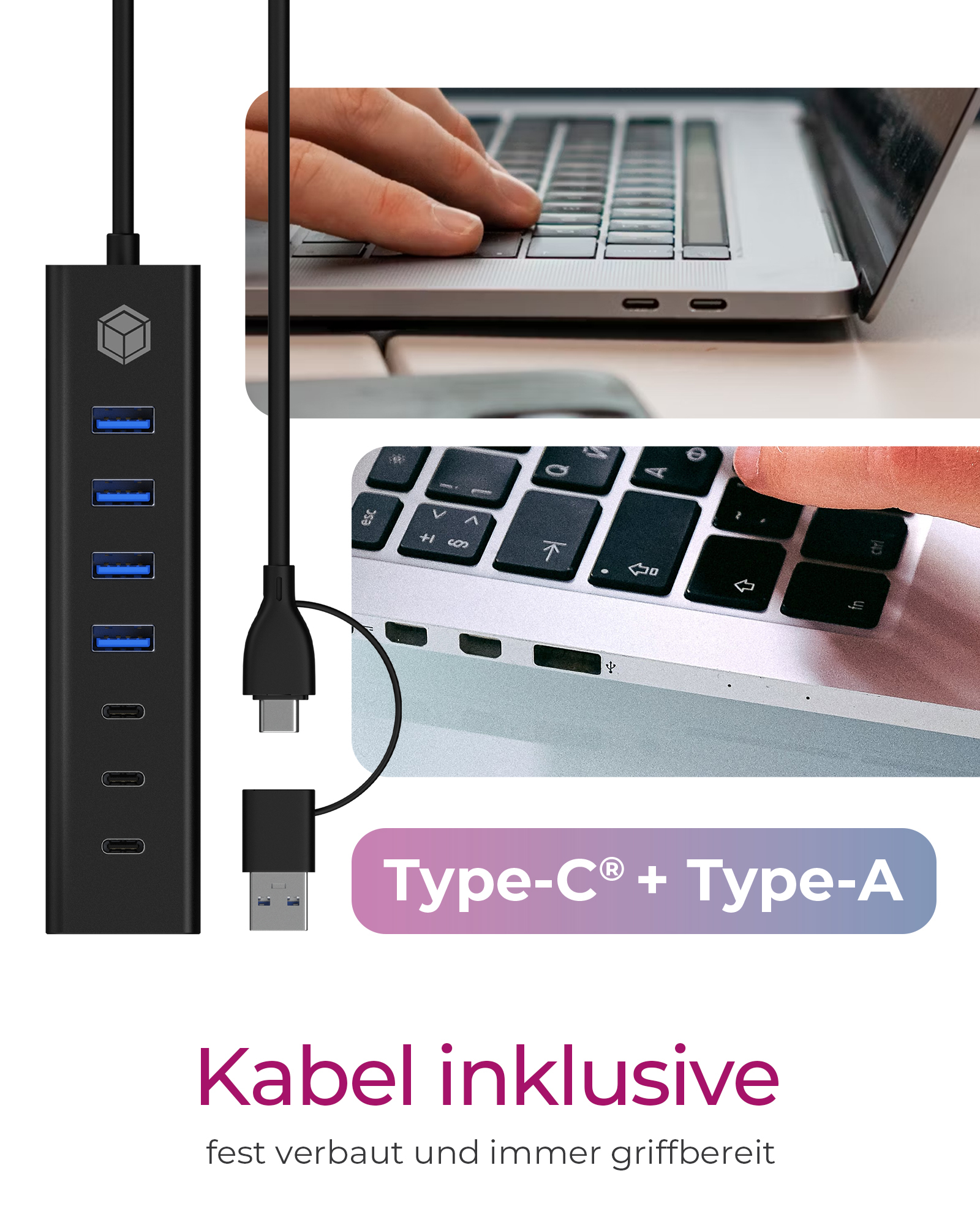 ICY BOX IB-HUB1737-C3 USB 3.2 Gen 1 (3.1 Gen 1) Type-C 5000 Mbit/s Nero