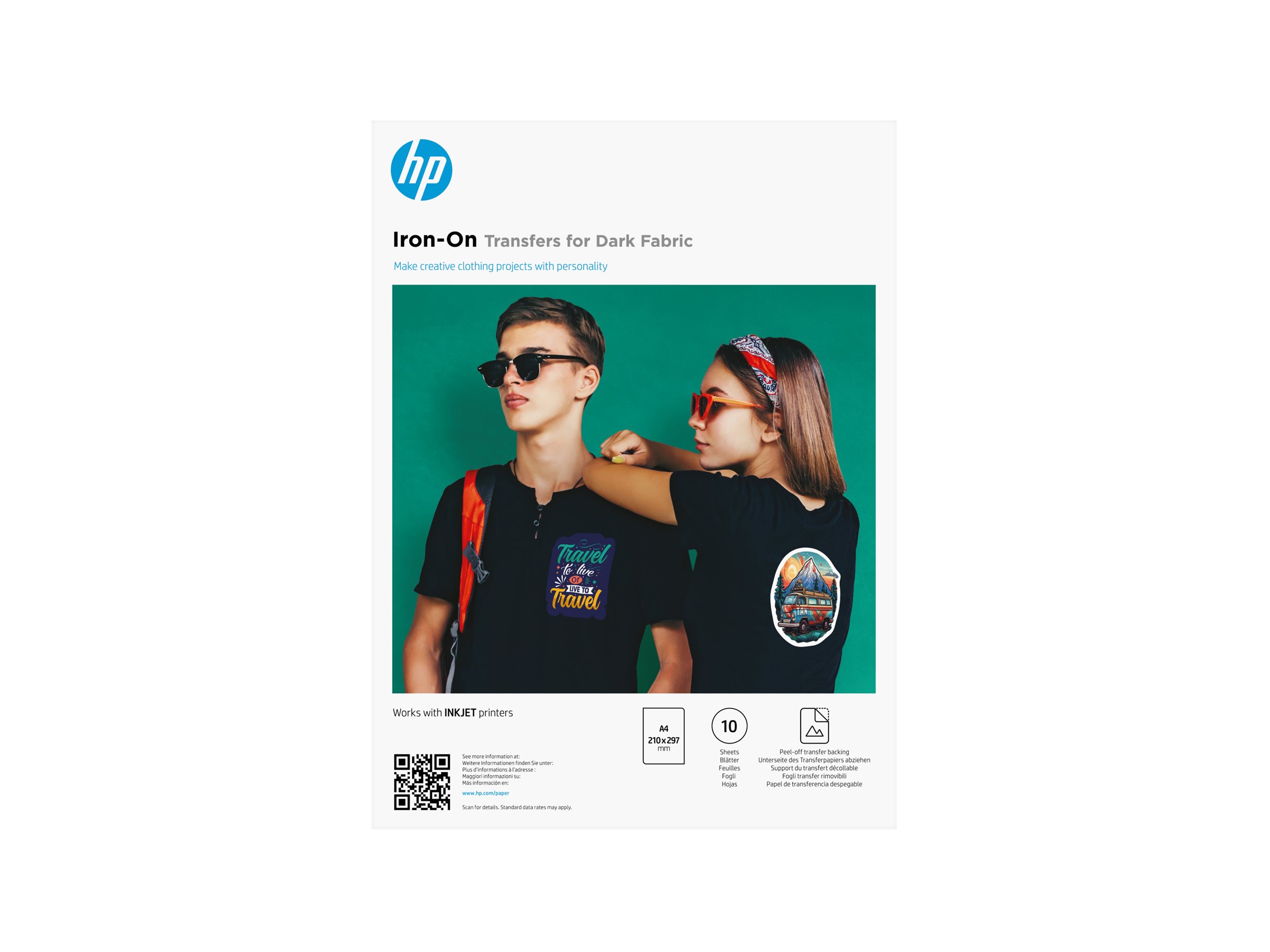 HP Carta per trasferimenti a caldo su tessuti scuri, A4 (210 x 297 mm), 10 fogli
