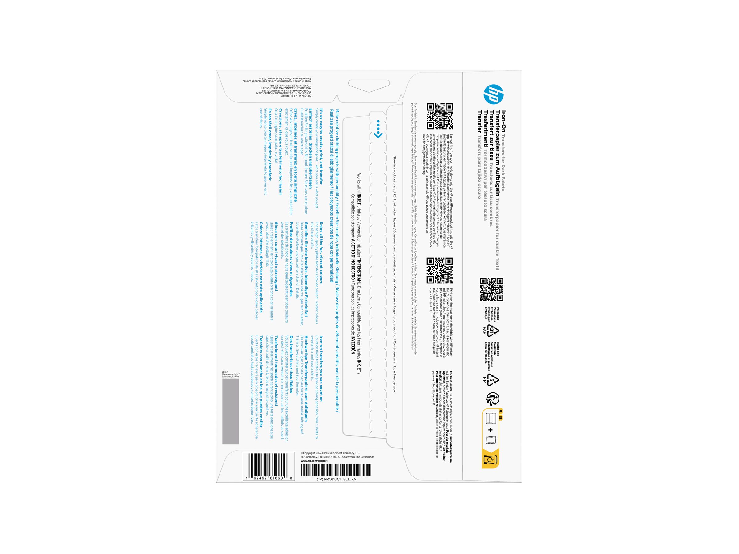 HP Carta per trasferimenti a caldo su tessuti scuri, A4 (210 x 297 mm), 10 fogli