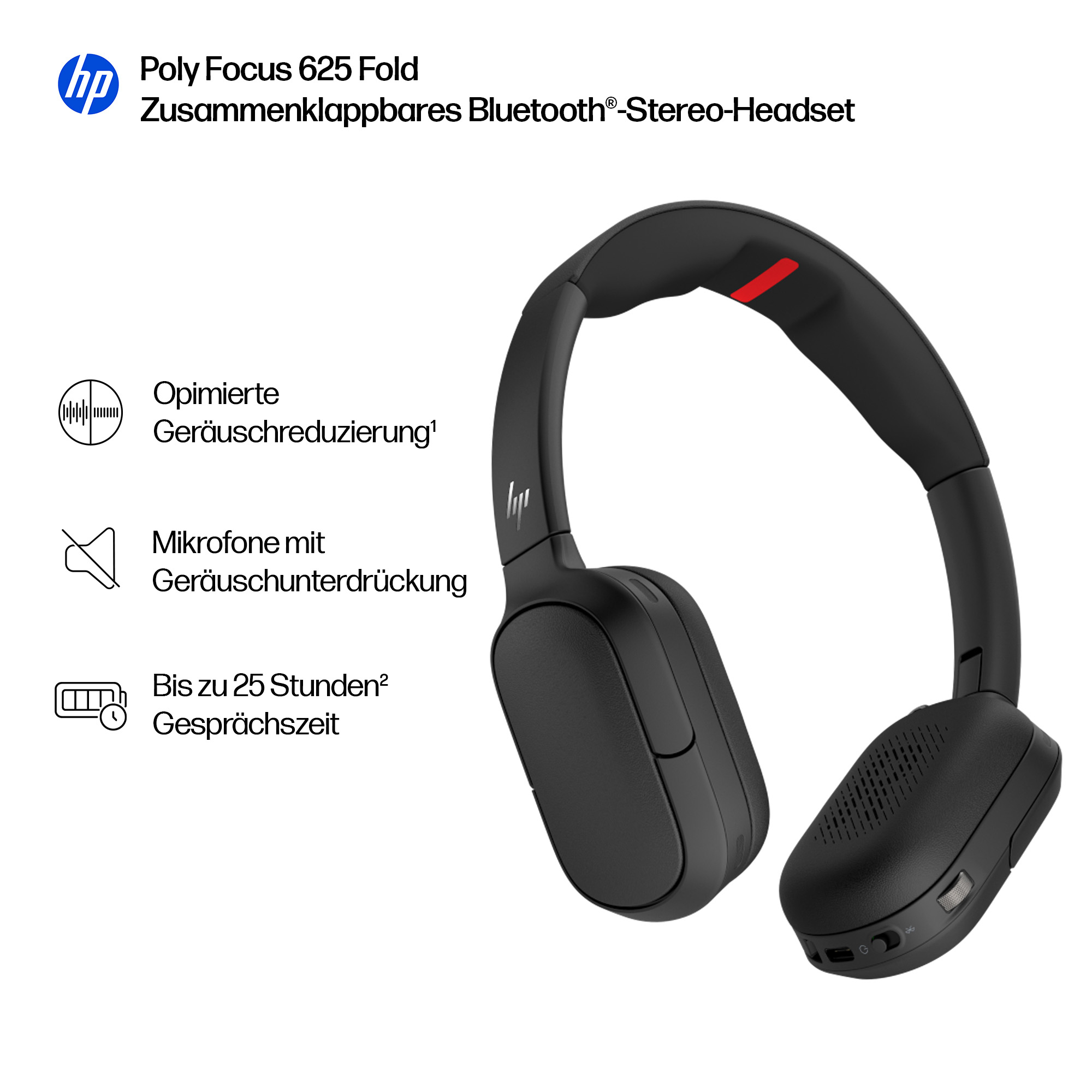 Poly HP Poly Focus 625 Fold - Headset - On-Ear - Bluetooth