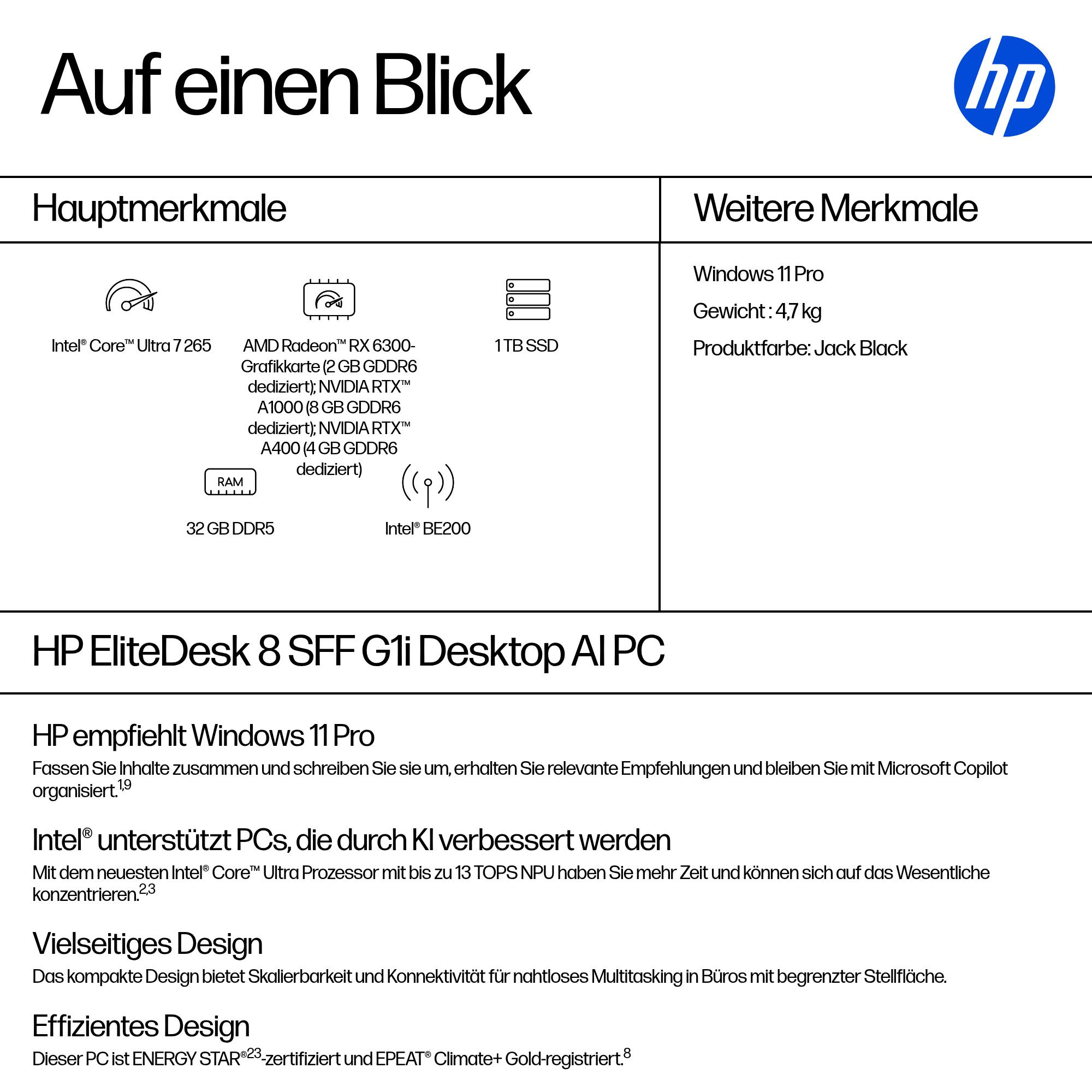 HP EliteDesk 8 G1i - SFF - Core Ultra 7 265 / 2.4 GHz