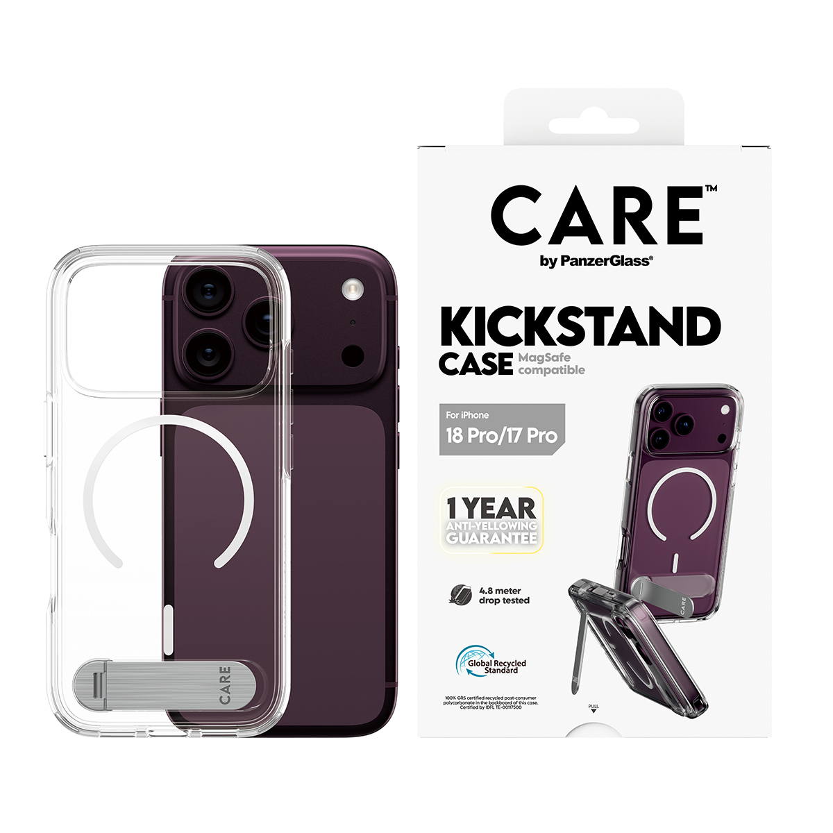 PanzerGlass CARE by � Kickstand Case Transparent w. White MagSafe iPhone 2026 Pro | 17 Pro coque de protection pour t�l�phones portables Housse