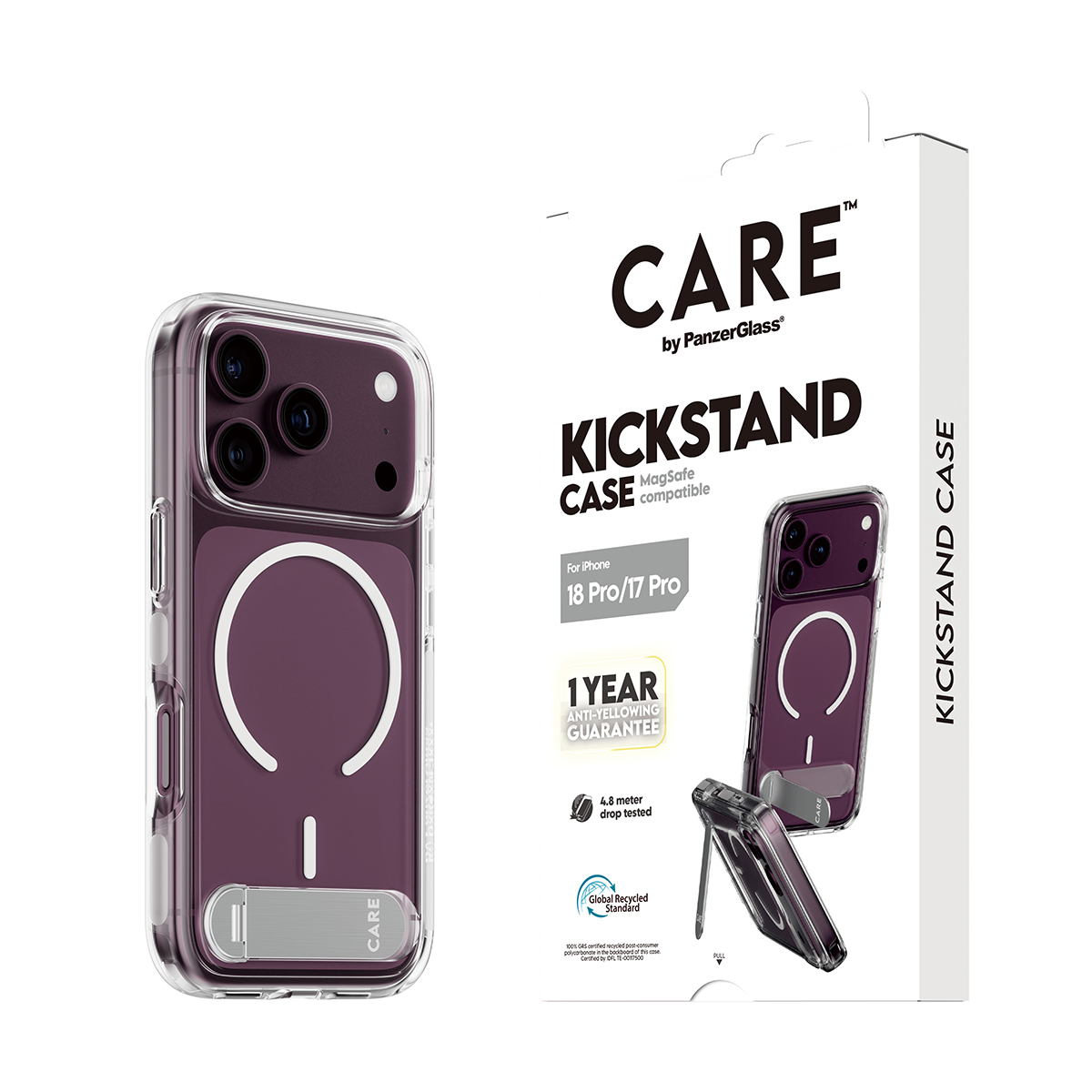 PanzerGlass CARE by � Kickstand Case Transparent w. White MagSafe iPhone 2026 Pro | 17 Pro coque de protection pour t�l�phones portables Housse