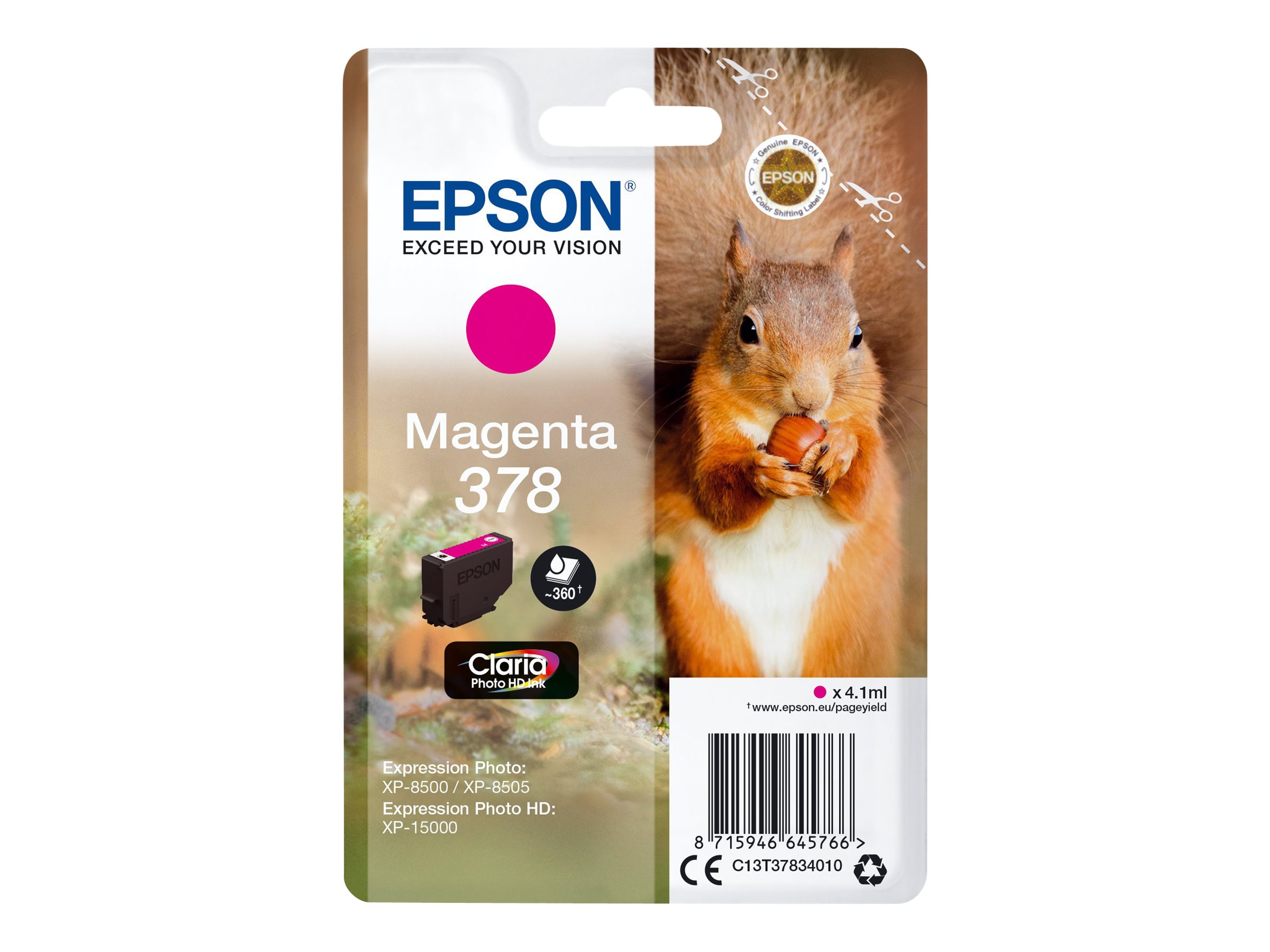 Epson Squirrel Singlepack Magenta 378 Claria Photo HD Ink