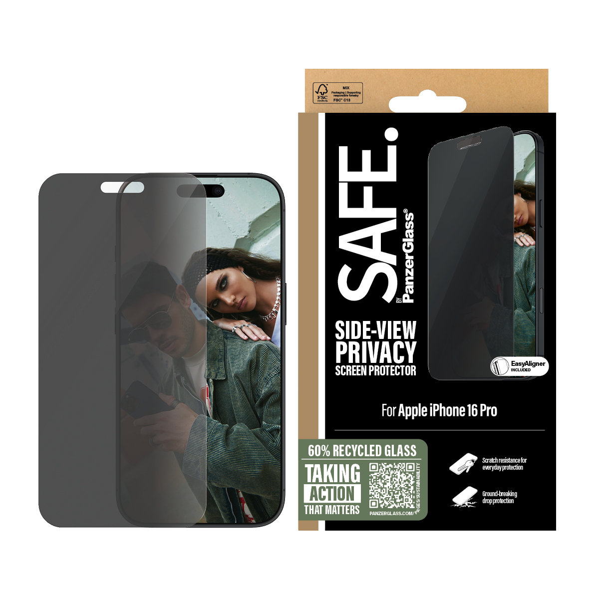 PanzerGlass SAFE. by � 2-Way Privacy Screen Protector iPhone 16 Pro | Ultra-Wide Fit Pellicola proteggischermo trasparente Apple 1 pz