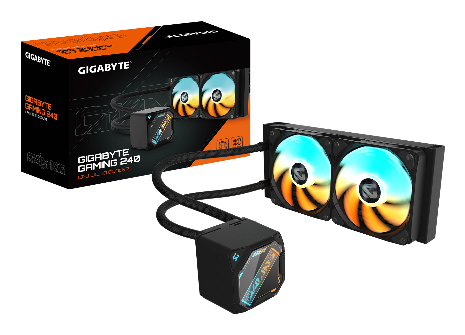GIGABYTE GAMING 240 Refrigeraci�n L�quida para CPU - 2x120mm Ventiladores ARGB, mecanismo de enclavamiento deslizante, DAISY-CHAIN, Compatible con Intel LGA 1851 y AMD AM5