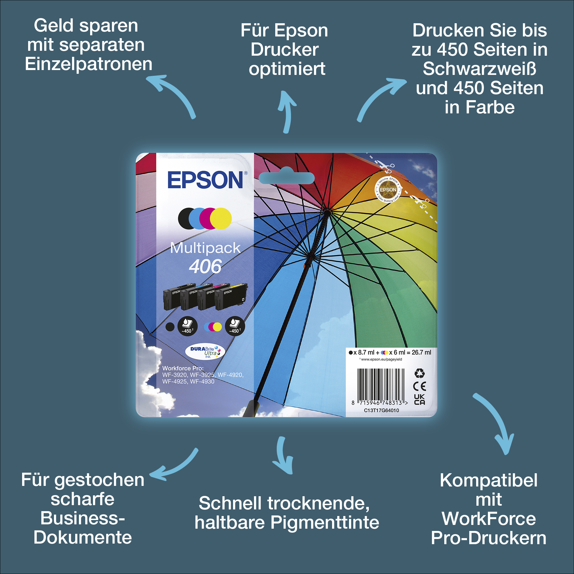 Epson Multipack 4-colour 406 Umbrella DURABrite Ultra Ink