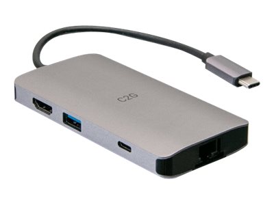 C2G Mini dock USB-C 8 in 1 con HDMI, 2 porte USB-A, Ethernet, lettore schede SD e tecnologia Power Delivery USB-C fino a 100 W - 4K 30 Hz