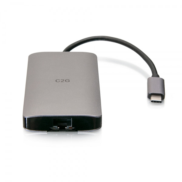 C2G Mini dock USB-C 8 in 1 con HDMI, 2 porte USB-A, Ethernet, lettore schede SD e tecnologia Power Delivery USB-C fino a 100 W - 4K 30 Hz