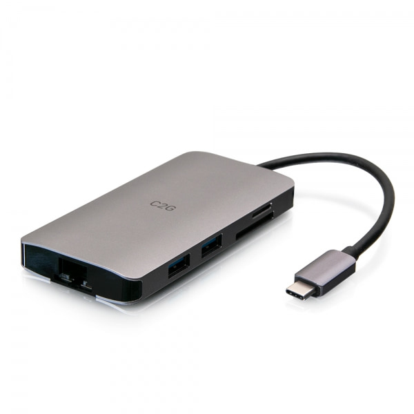 C2G Mini dock USB-C 8 in 1 con HDMI, 2 porte USB-A, Ethernet, lettore schede SD e tecnologia Power Delivery USB-C fino a 100 W - 4K 30 Hz