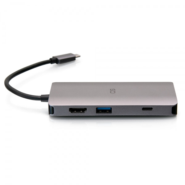 C2G Mini dock USB-C 8 in 1 con HDMI, 2 porte USB-A, Ethernet, lettore schede SD e tecnologia Power Delivery USB-C fino a 100 W - 4K 30 Hz