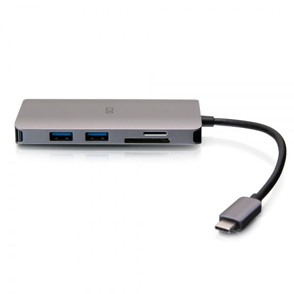 C2G Mini dock USB-C 8 in 1 con HDMI, 2 porte USB-A, Ethernet, lettore schede SD e tecnologia Power Delivery USB-C fino a 100 W - 4K 30 Hz
