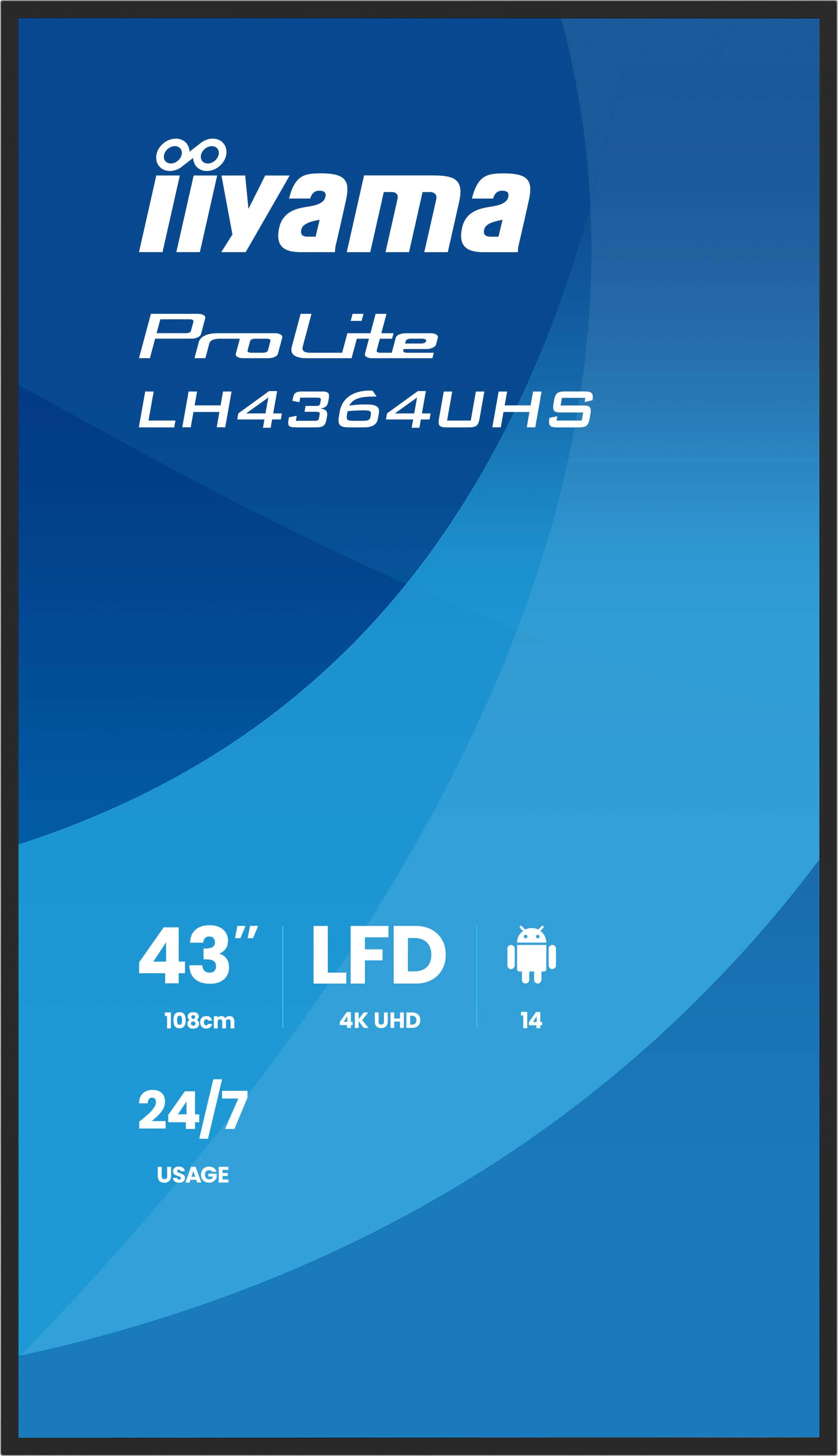 iiyama LH4364UHS-B1AG pantalla de se�alizaci�n Pantalla plana para se�alizaci�n digital 109,2 cm (43) LED Wifi 500 cd / m� 4K Ultra HD Negro Android 24/7
