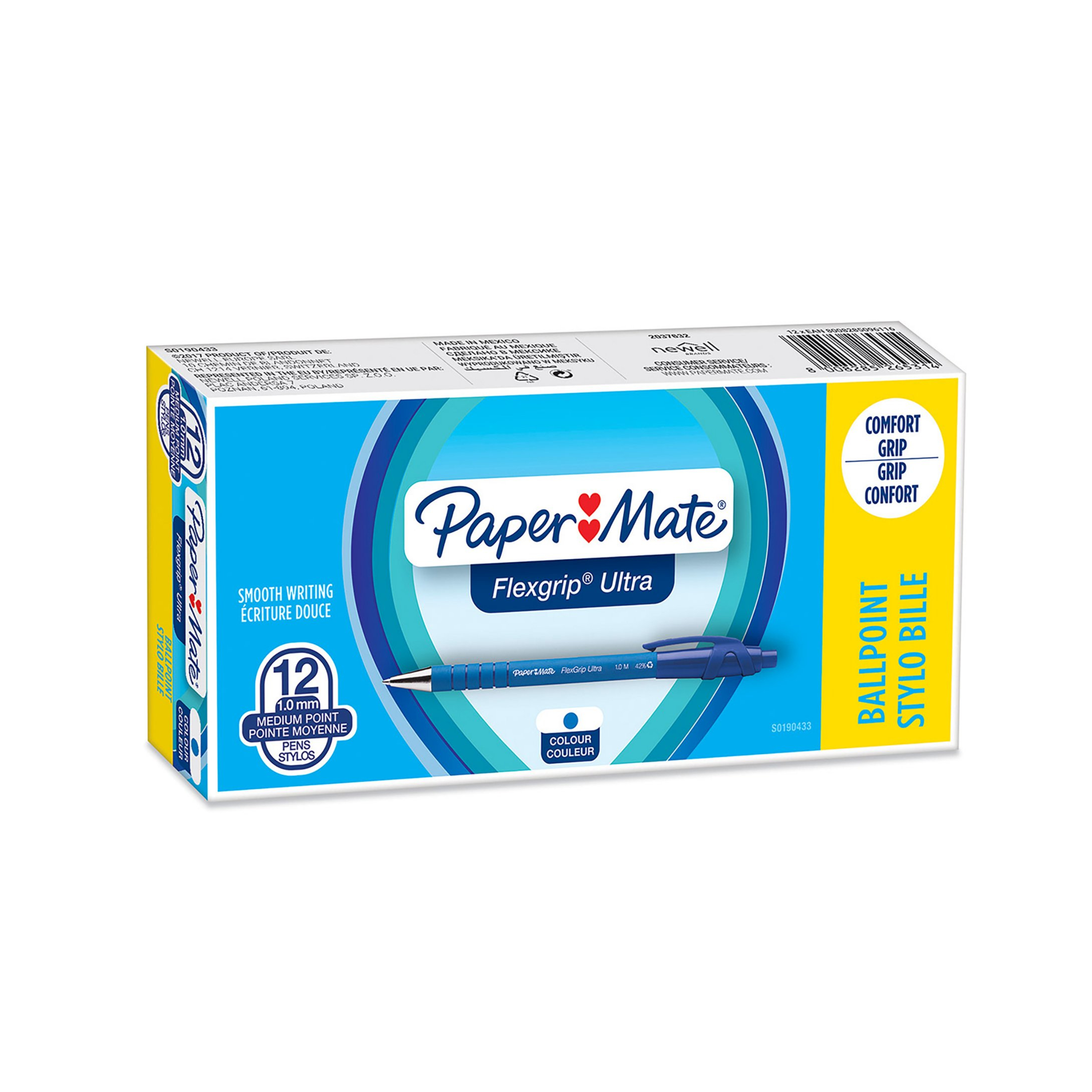 Paper Mate Flexgrip Ultra stylo bille rétractable, pointe moyenne 1 mm -  bleu