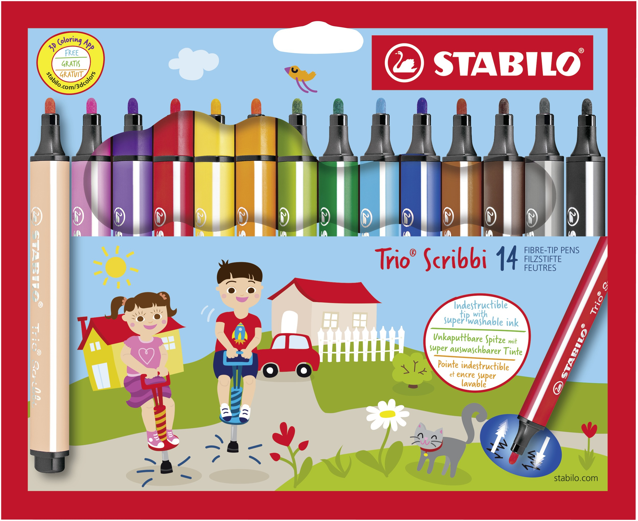 STABILO Trio Scribbi - Filzstift - nicht dauerhaft - gemischte Farben - 1.5-2 mm - gro� (Packung mit 14)