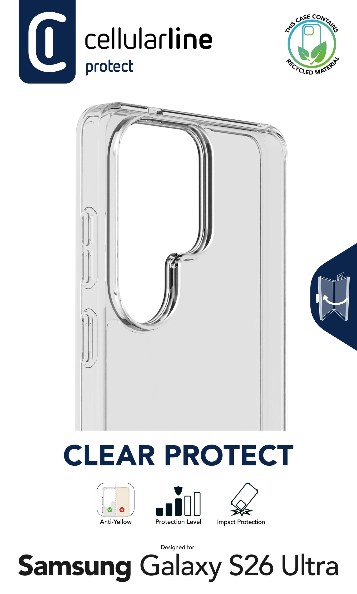 Cellularline Clear Protect - Galaxy S26 Ultra Coque rigide avec bords en caoutchouc