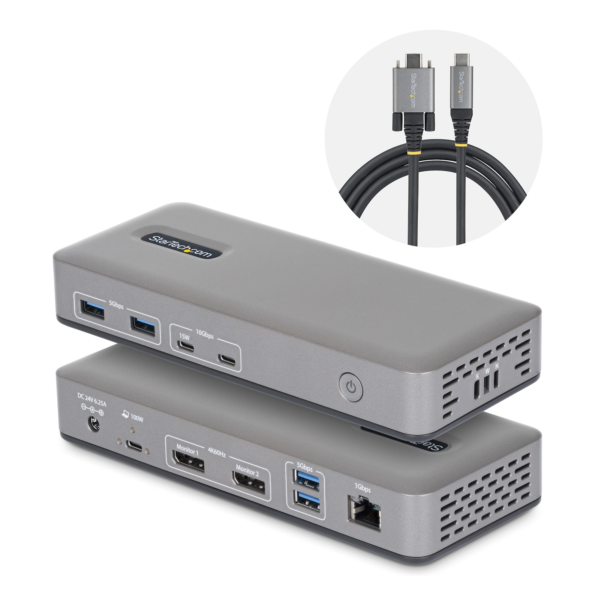 StarTech.com Docking Station USB-C Dual Monitor, DisplayPort, 4K 60Hz, Ricarica Laptop 100W, Ethernet 1GbE, Senza Driver, Dock Multi-Monitor per Windows