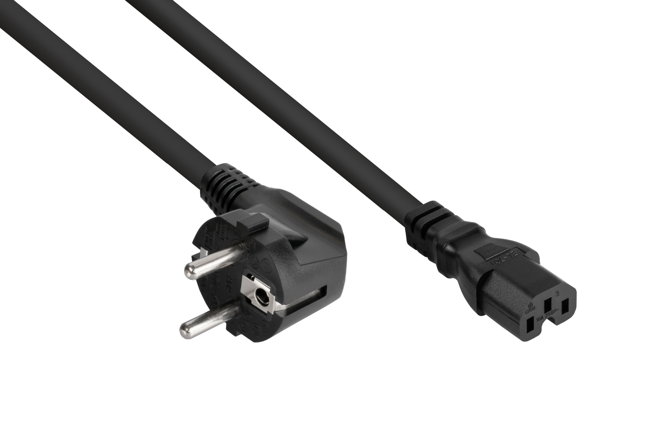 kabelmeister Netzkabel Schutzkontakt-Stecker Typ E+F (90 gew.) an Warmgerte-Buchse C15, schwarz,