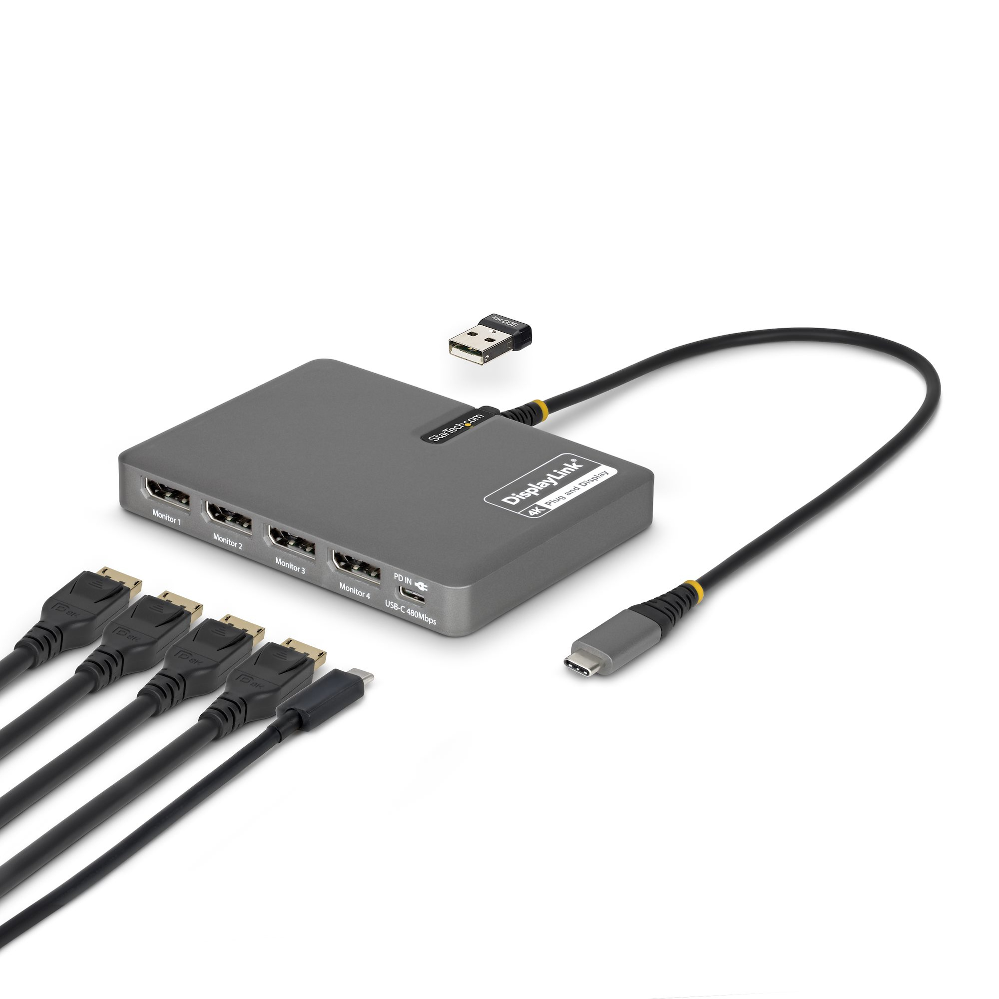 StarTech.com QUAD-USB-DP-ADAPT replicatore di porte e docking station per laptop Cablato USB 3.2 Gen 1 (3.1 Gen 1) Type-C Grigio