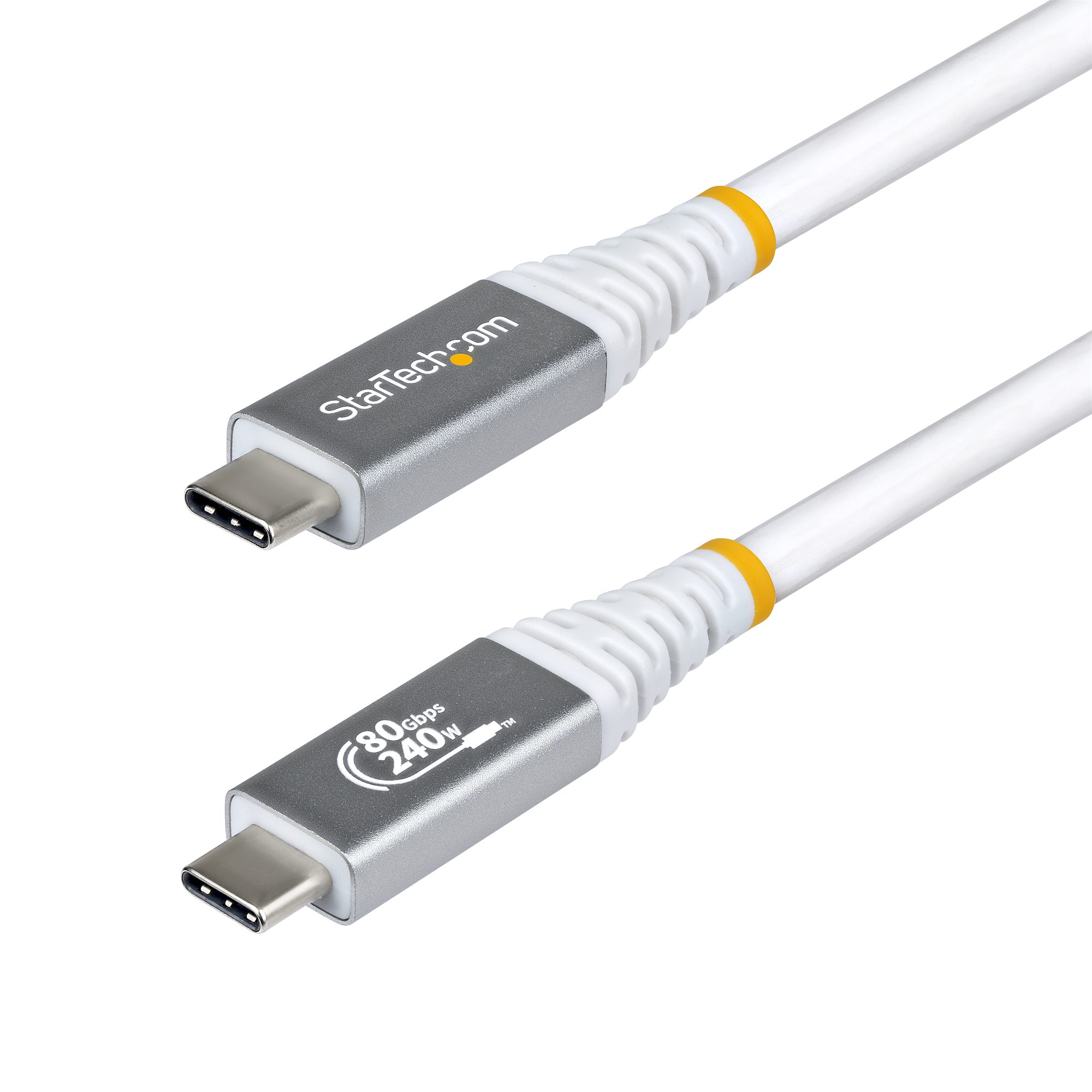 StarTech.com 1.5m (5ft) USB4 Cable, 80Gbps, USB-IF Certified USB-C Cable, 240W PD, 8K 120Hz/4K 240Hz DP2.1 DP80, TPE Jacket, Thunderbolt 4 Compatible - White USB-C Cord