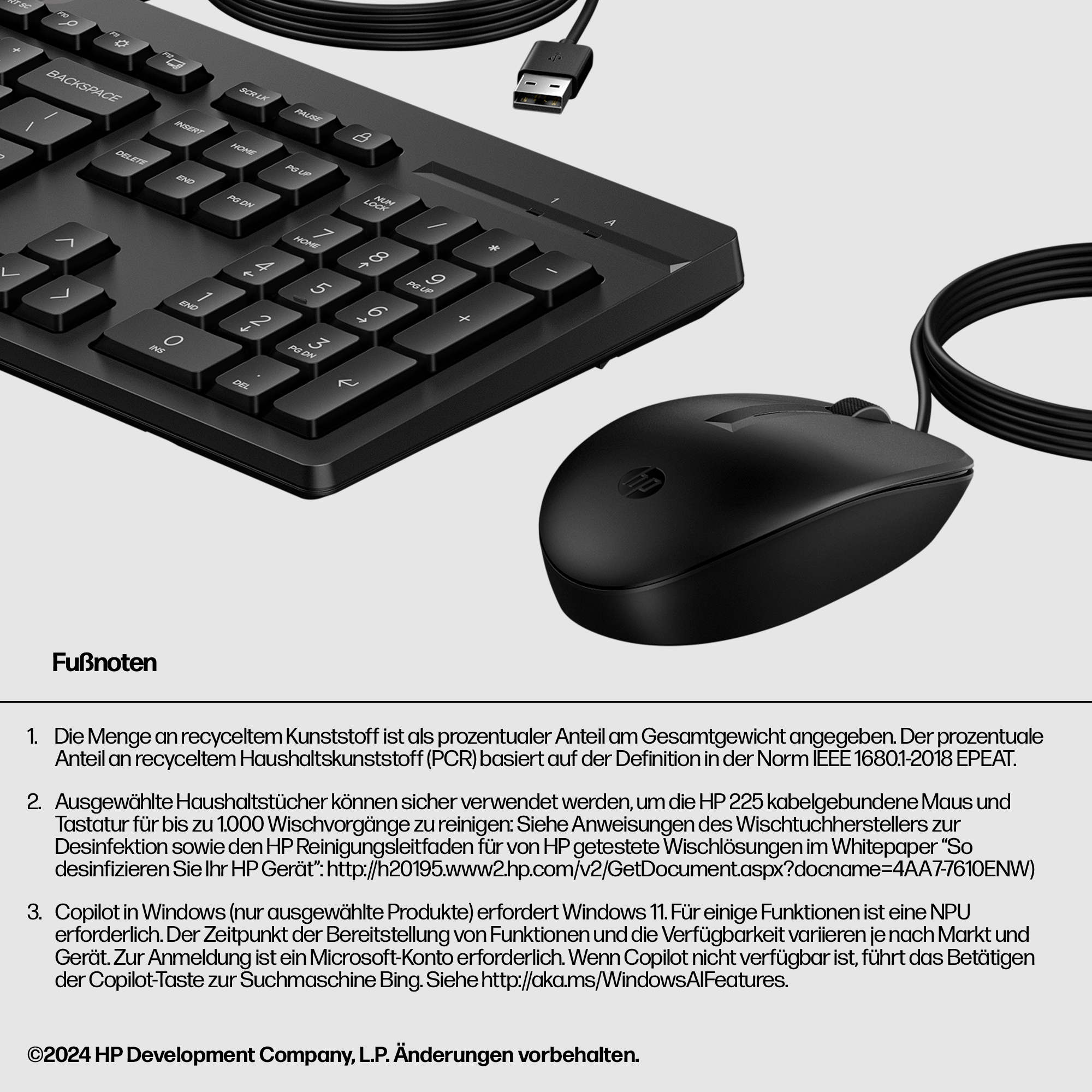 HP Ensemble combin� clavier et souris filaires 225