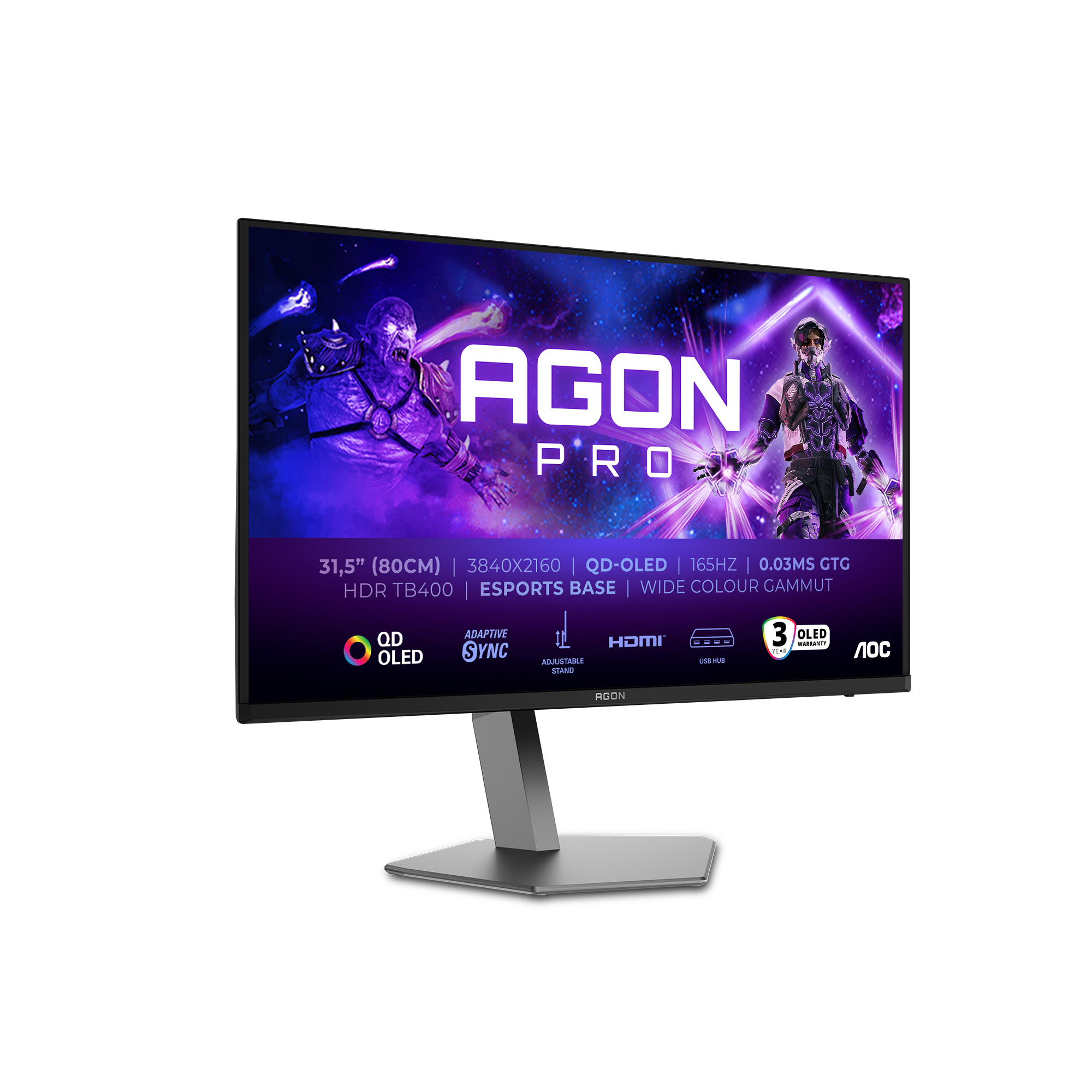 AOC AGON PRO AG326UD computer monitor 80 cm (31.5) 3840 x 2160 pixels 4K Ultra HD QDOLED Black