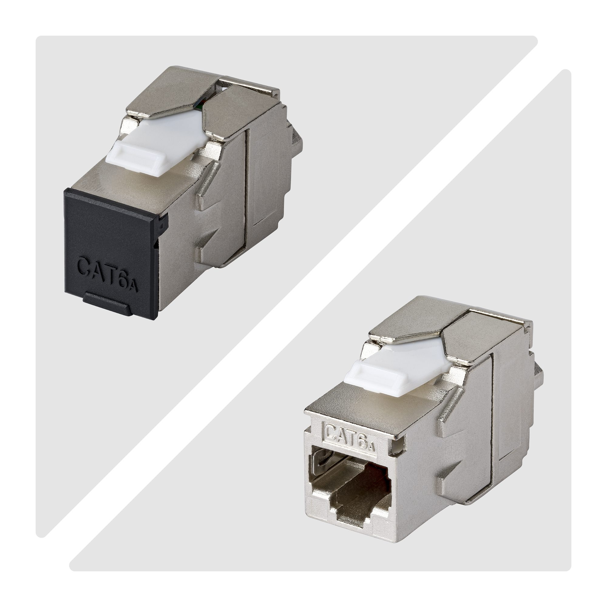 StarTech.com Shielded Cat6a Keystone Jack, 10-Pack RJ45 Ethernet Keystone Jacks, STP Cat6a Wall Jack, 180-Degree Toolless