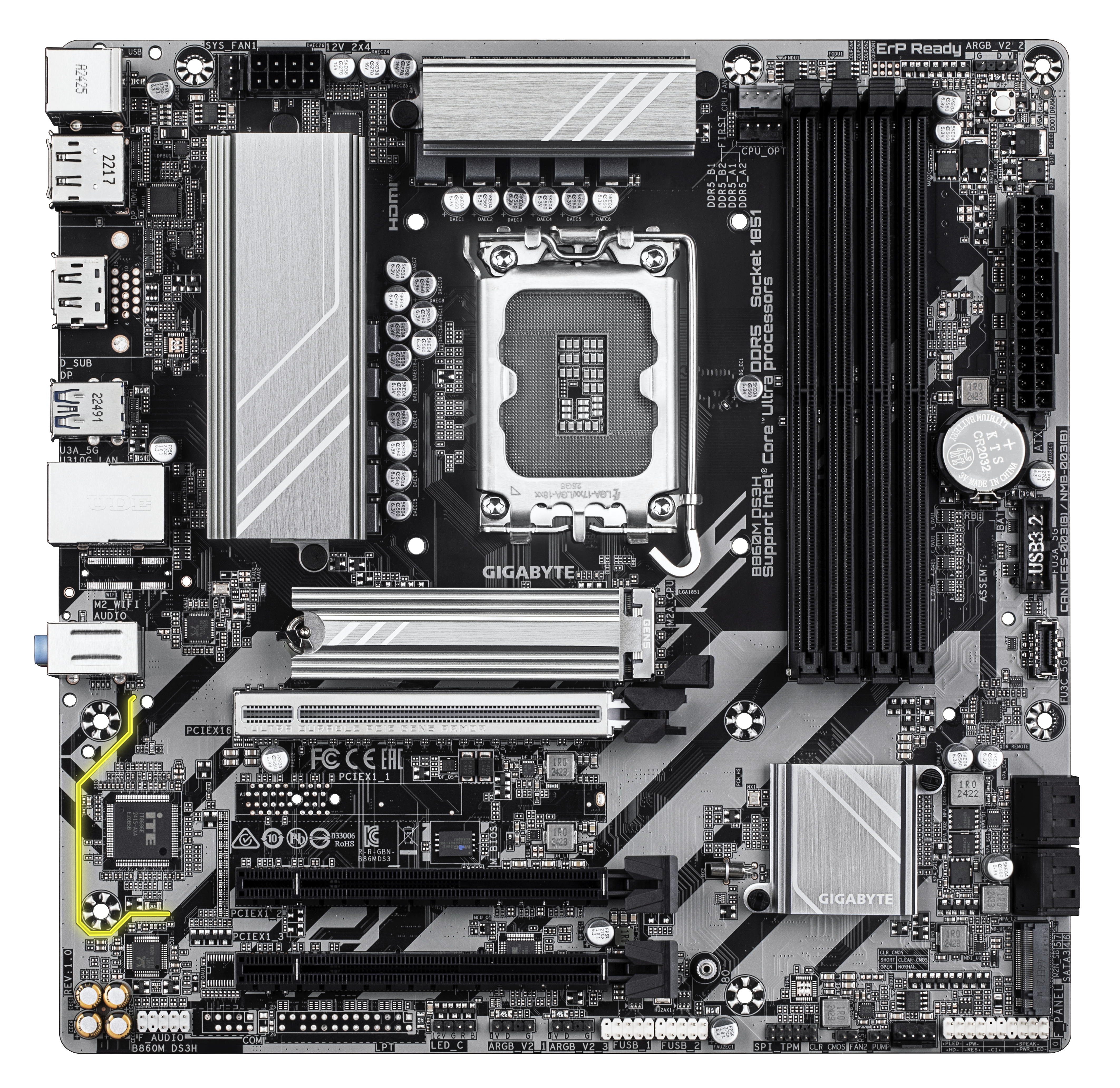 Gigabyte B860M DS3H - 2.0 - Motherboard - micro ATX - LGA1851 Sockel - B860 Chipsatz - USB-C 3.2 Gen 1, USB 3.2 Gen 2, USB 3.2 Gen 1 - 2.5 Gigabit LAN - Onboard-Grafik (CPU erforderlich)