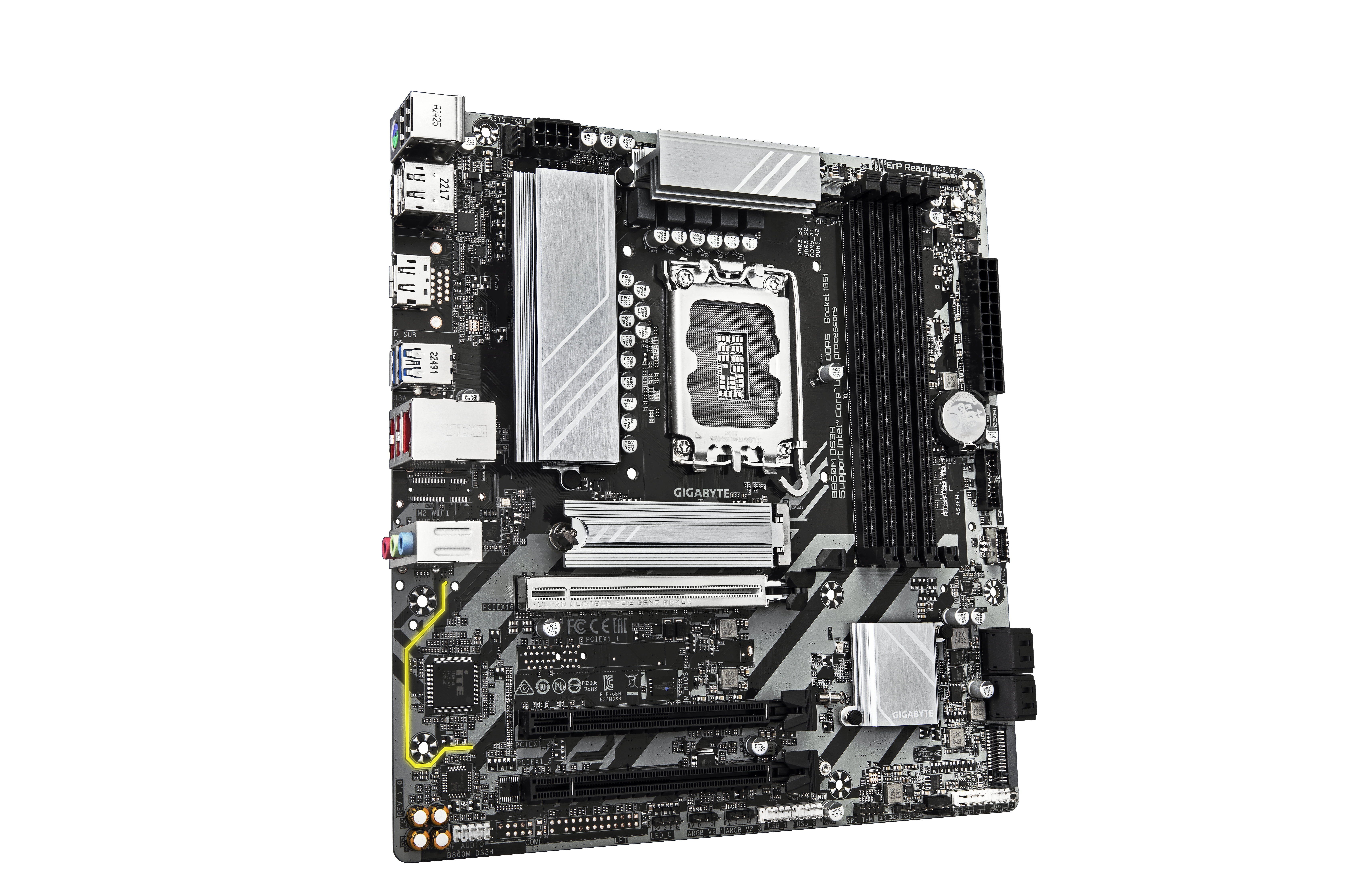 Gigabyte B860M DS3H - 2.0 - Motherboard - micro ATX - LGA1851 Sockel - B860 Chipsatz - USB-C 3.2 Gen 1, USB 3.2 Gen 2, USB 3.2 Gen 1 - 2.5 Gigabit LAN - Onboard-Grafik (CPU erforderlich)