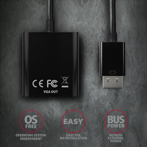 Axagon RVD-VGN c�ble vid�o et adaptateur 0,16 m DisplayPort VGA (D-Sub) Noir