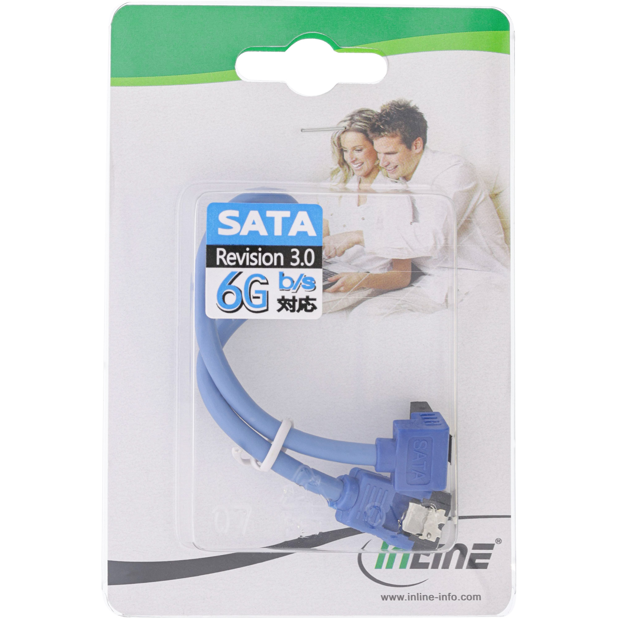 InLine Cavo SATA 6Gb/s, rotondo, angolato, blu, con linguetta, 0,15 m