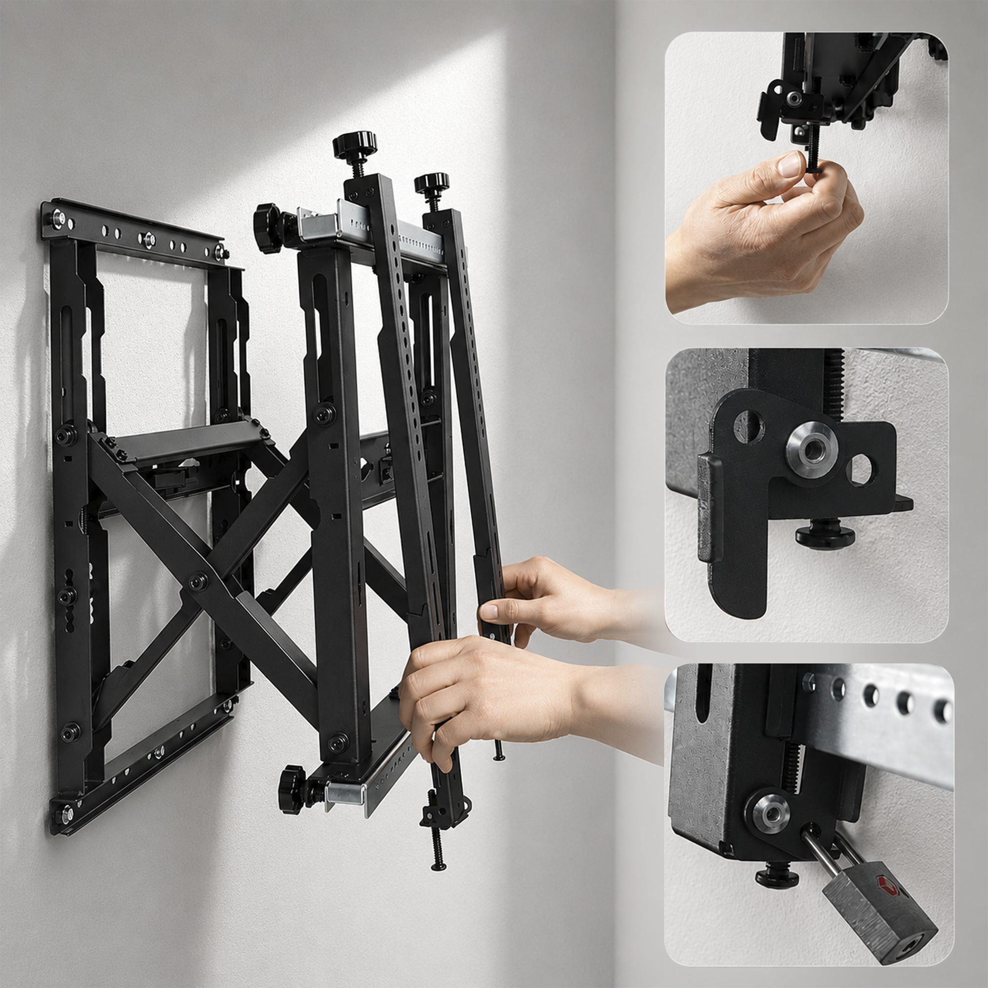 StarTech.com Startech - Befestigungskit (Wandmontage, VESA-Montagehalterungen, 2 Winkeleinsteller) - Kickstand-Stil - f�r Flachbildschirm - landscape/portrait, six-point adjustments, up to 70 kg - Schwarz - Bildschirmgr��e: 114.3-177.8 cm (45-70)
