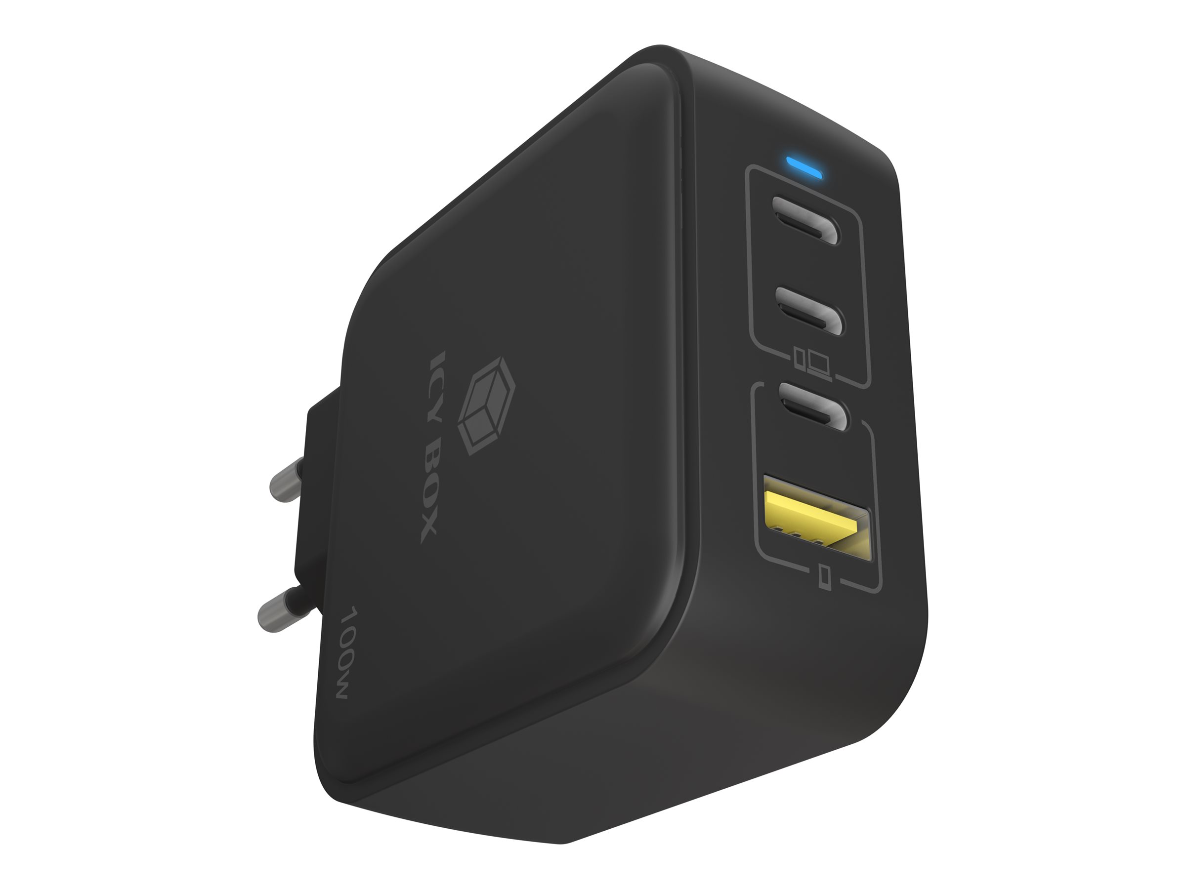ICY BOX IB-PS1040-PD - Netzteil - GaN - 100 Watt - 5 A - PD 2.0, PD 3.0, QC 3.0, QC 2.0 - 4 Ausgabeanschlussstellen (3 x USB-C, USB)