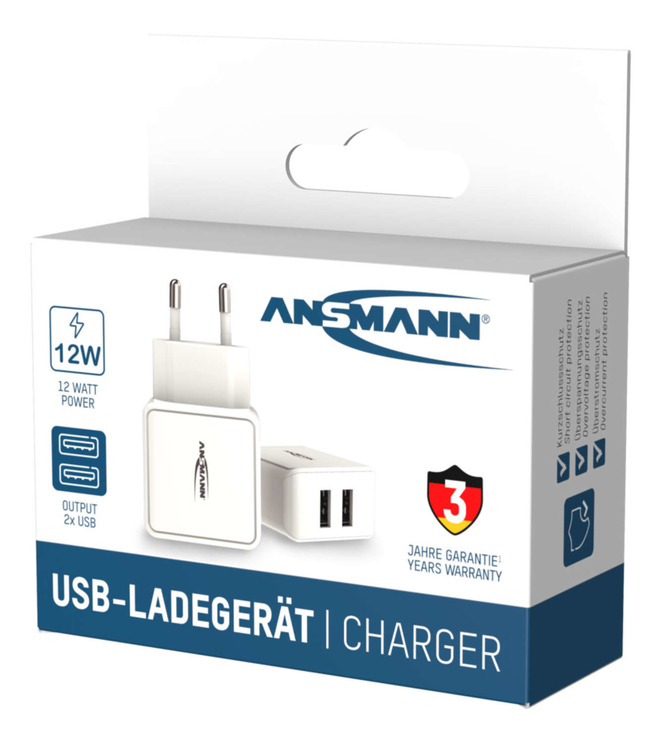 Ansmann HC212 - Netzteil - 12 Watt - 2400 mA - 2 Ausgabeanschlussstellen (USB)