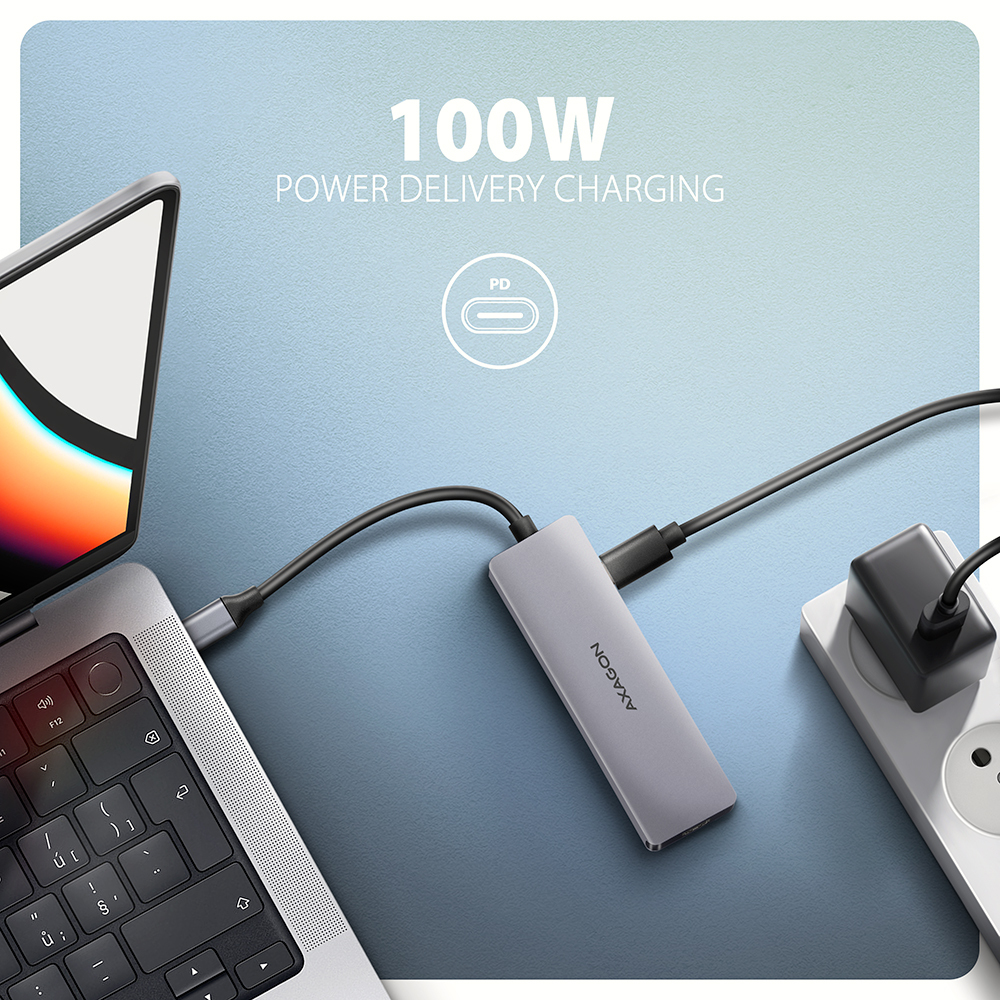 Axagon HMC-5H60 replicatore di porte e docking station per laptop Cablato USB 3.2 Gen 1 (3.1 Gen 1) Type-C Grigio